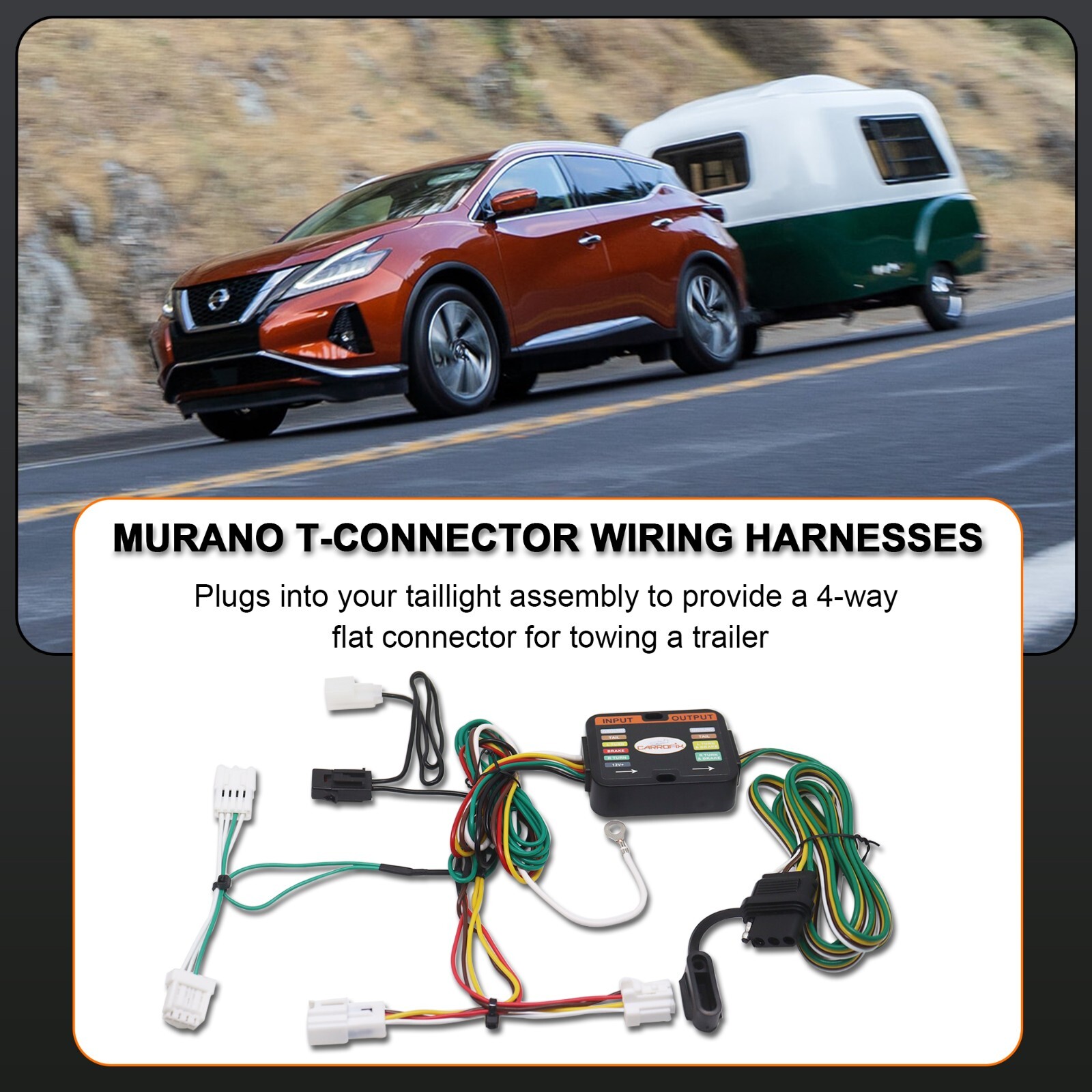 Custom Wiring Harness w 4-Way Flat Trailer Connector for 2015-2023 Nissan Murano