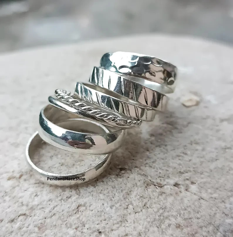 Handmade 925 Sterling Silver Stacking Rings Set, 7-Piece Ring Jewelry All Size