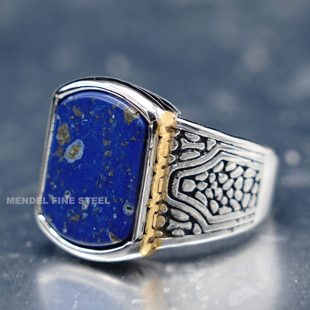 MENDEL Men Blue Lapis Lazuli Stone Ring For Men Stainless Steel Size 7 8 9 10-15