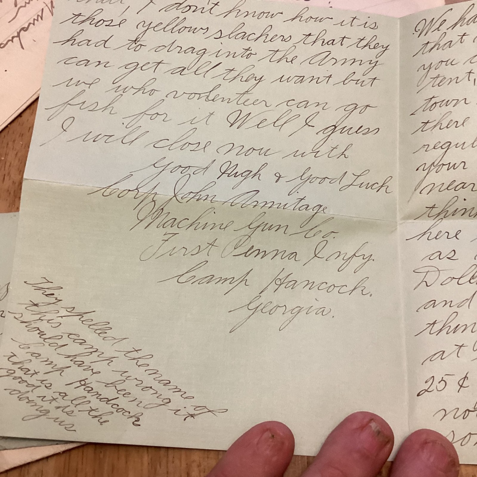 50 WW1 letters to Philadelphia from Camp Hancock,Ga,Lt Armitage Corp Beck.PA Uni