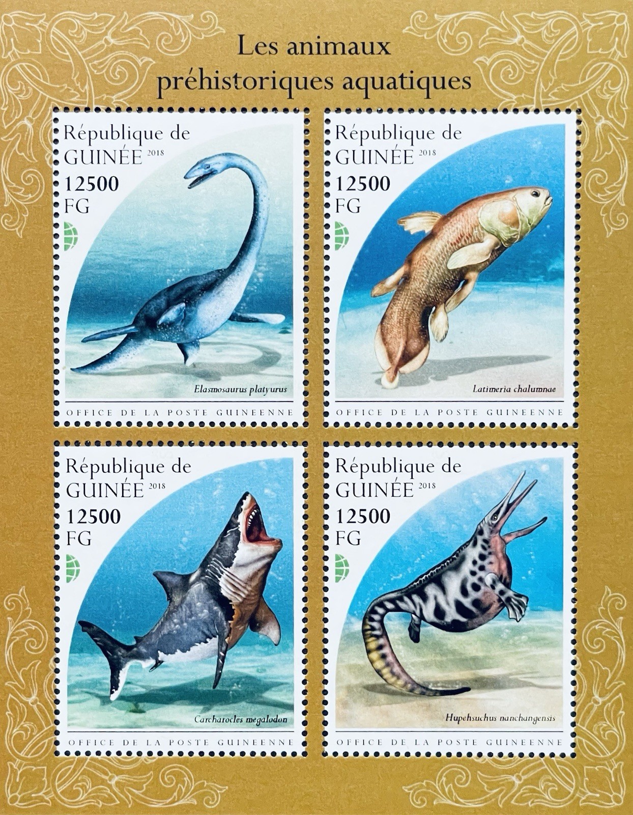 GUINEA PREHISTORIC AQUATIC ANIMALS  STAMPS 2018 MNH CARCHAROCLES SHARK DINOSAUR