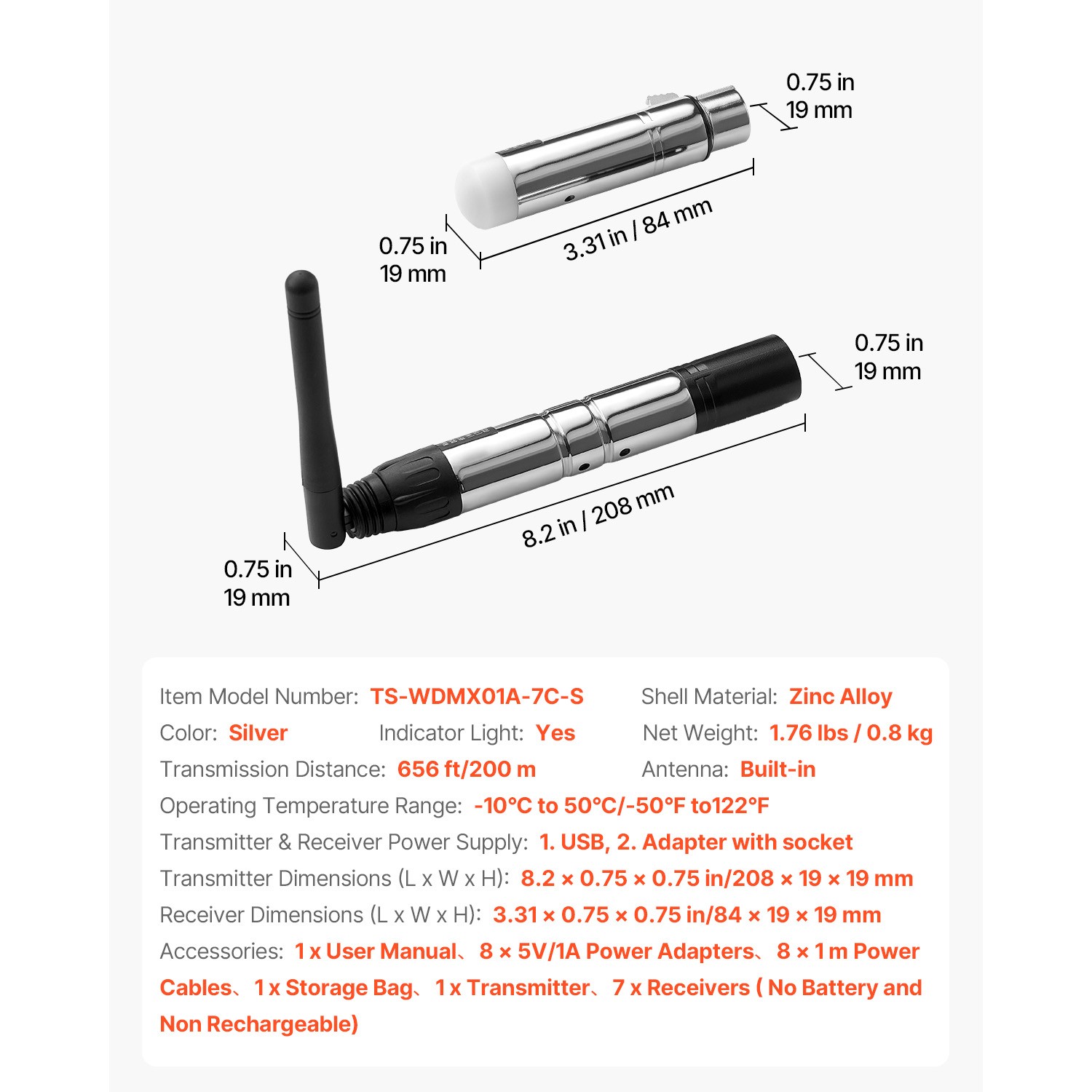 DMX Wireless Receiver Transmitter Controller for LED Stage Light 8 PCs