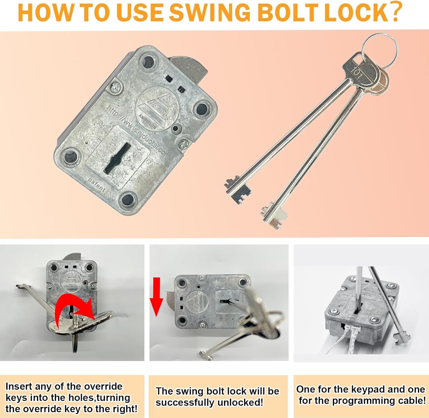 Digital Electronic Keypad Lock For Safes Swing Bolt Lock With 2 Override Keys