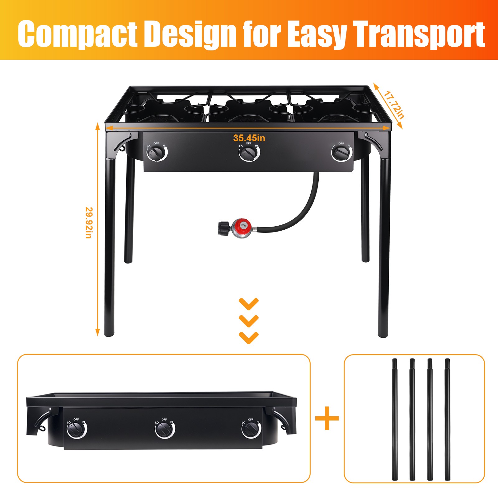Hot 225000 BTU Propane Stove 3 Burner Gas Outdoor Portable Camping BBQ Grill US