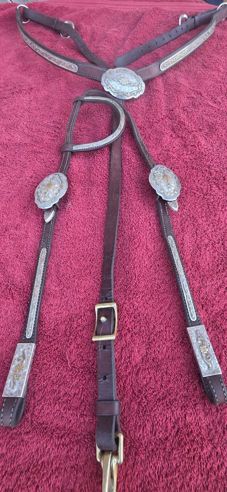 Vintage Victor's Custom Tack Silver &Bronze Headstall And Breast Collar Set MINT