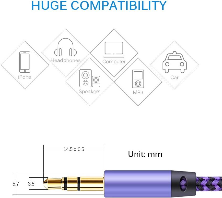 2PCS AUX Cable 3.5mm Jack Male to Male Stereo Audio Cord for PC iPod Car iPhone