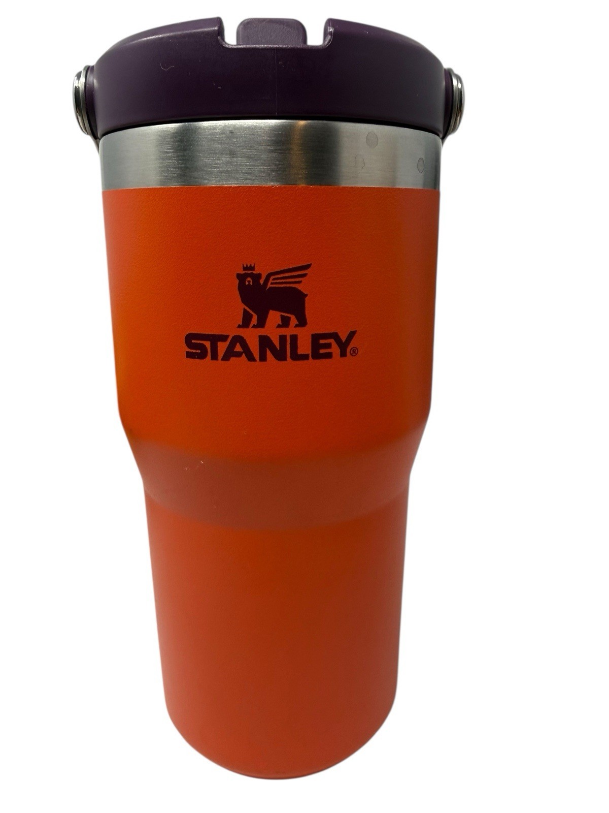 Stanley The Ice Flow Straw Tumbler 20 Oz Tiger Lily Plum & Orange Small Dent