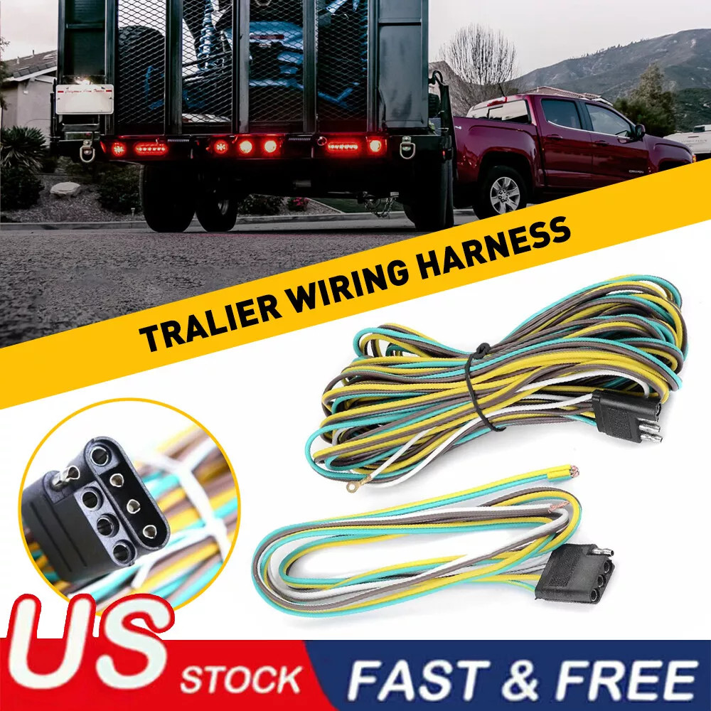 25' 4 Pin Flat Trailer Wiring Harness Kit Wishbone Style for Trailer Tail Lights