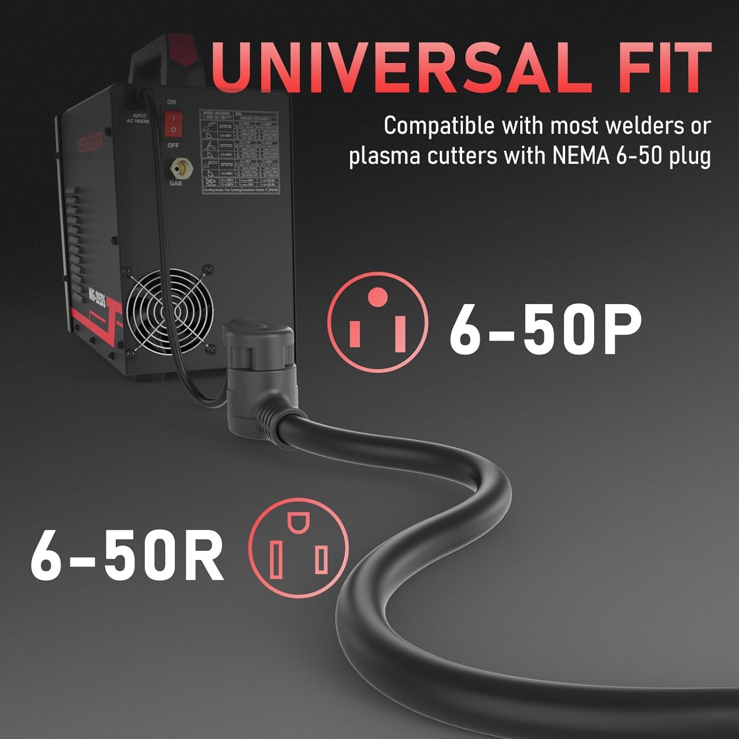 50ft 6 AWG Welder Extension Cord, NEMA 6-50P to 6-50R, 250V for Welding Machines