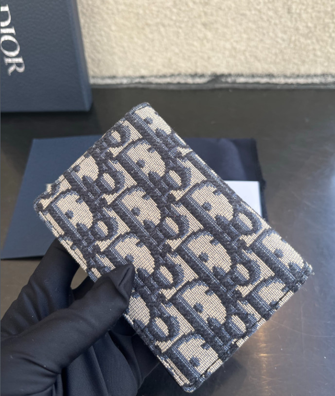 DO Oblique Passport Holder Canvas Leather Beige Black Travel Wallet