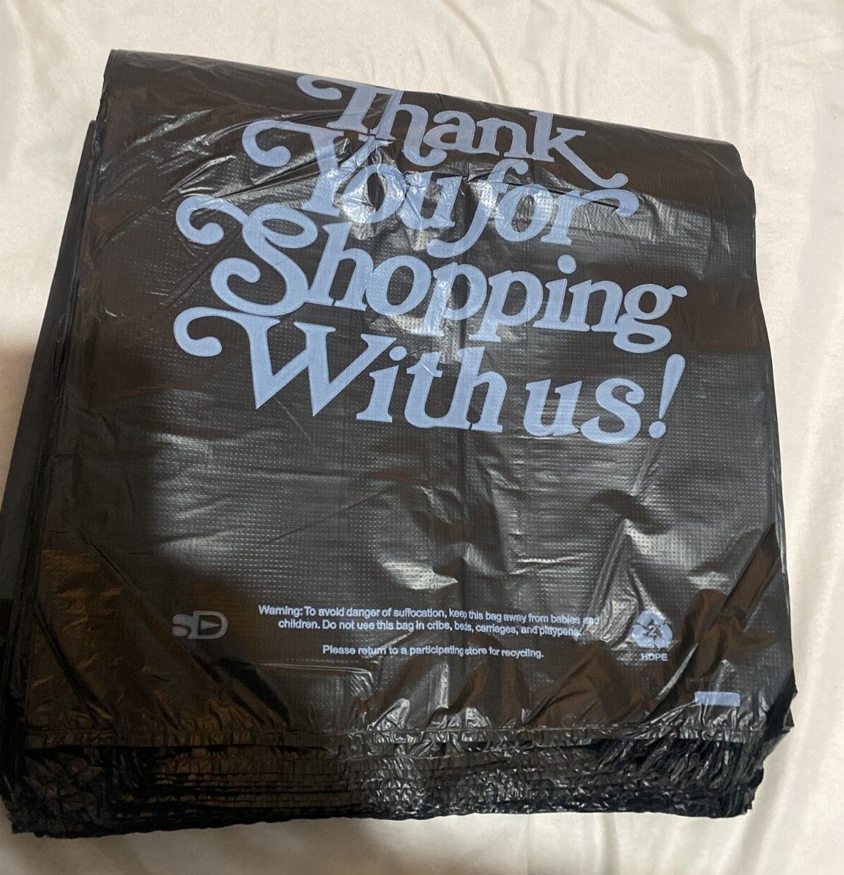 Bags 13"x 10"x23" Heavy Duty .83 Mil BLACK Thank You T-Shirt Plastic Shopping B