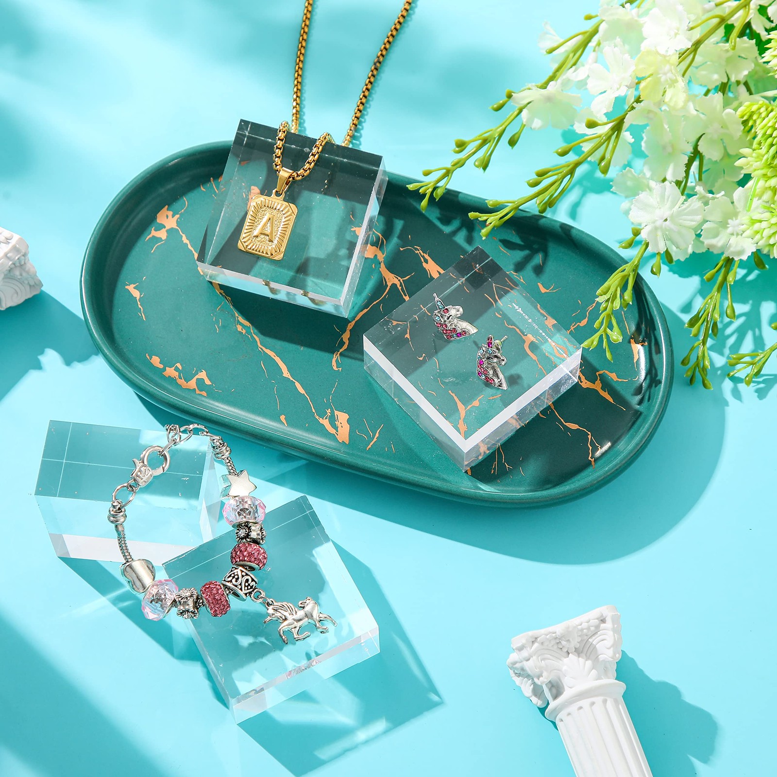 "4 PCS Acrylic Square Display Blocks 2x1"" Clear Polished Cube Jewelry Stand"