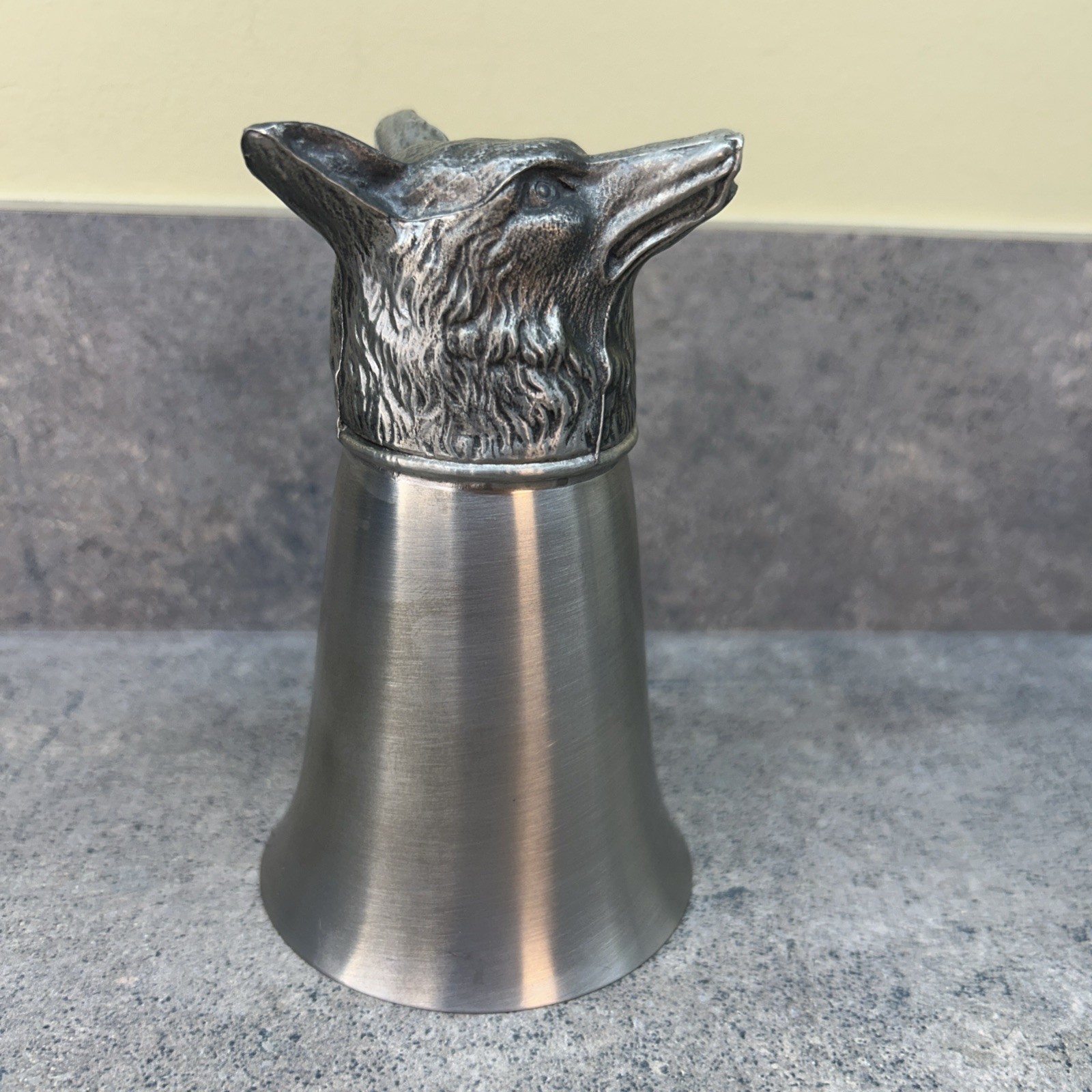 Vtg Large Fox Pewter Head Stirrup Cup 5”