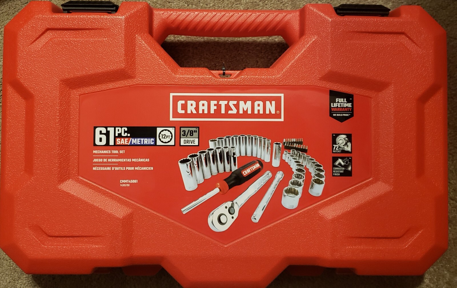 Craftsman CMMT45061 Mechanic Tool Set 61pc NEW SAE & Metric - 3/8" Drive