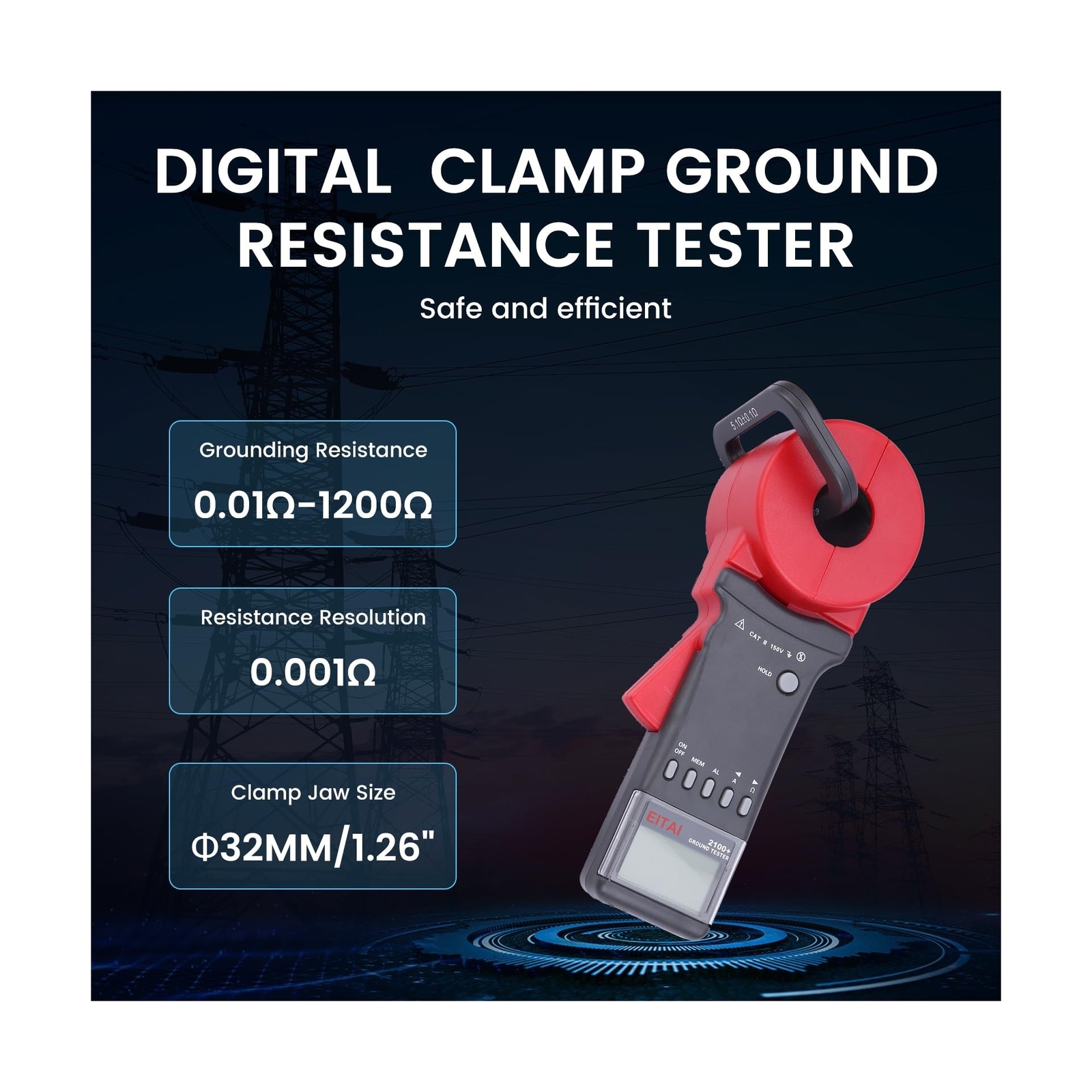 ETCR2100+ Digital Clamp Ground Earth Resistance Meter Tester 0.01Ω-1200]