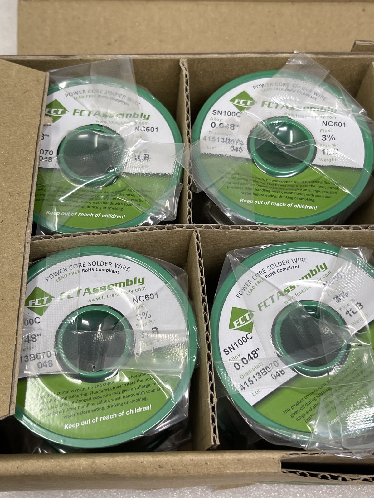 SN100C NC601 Lead Free Solder Wire, .048", 3% Flux, FCT, 10 Lbs (1 Lb Spools)