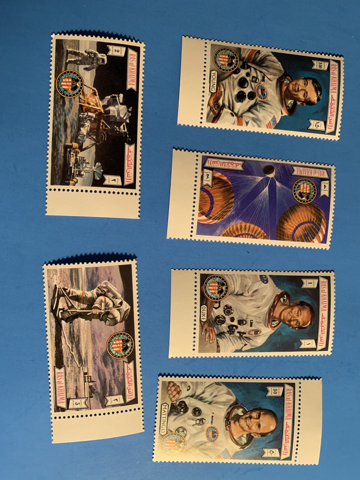 SET OF 6    Ras Al Khaima     SPACE STAMPS  AIRMAIL  Moon Lunar Kennedy Apollo