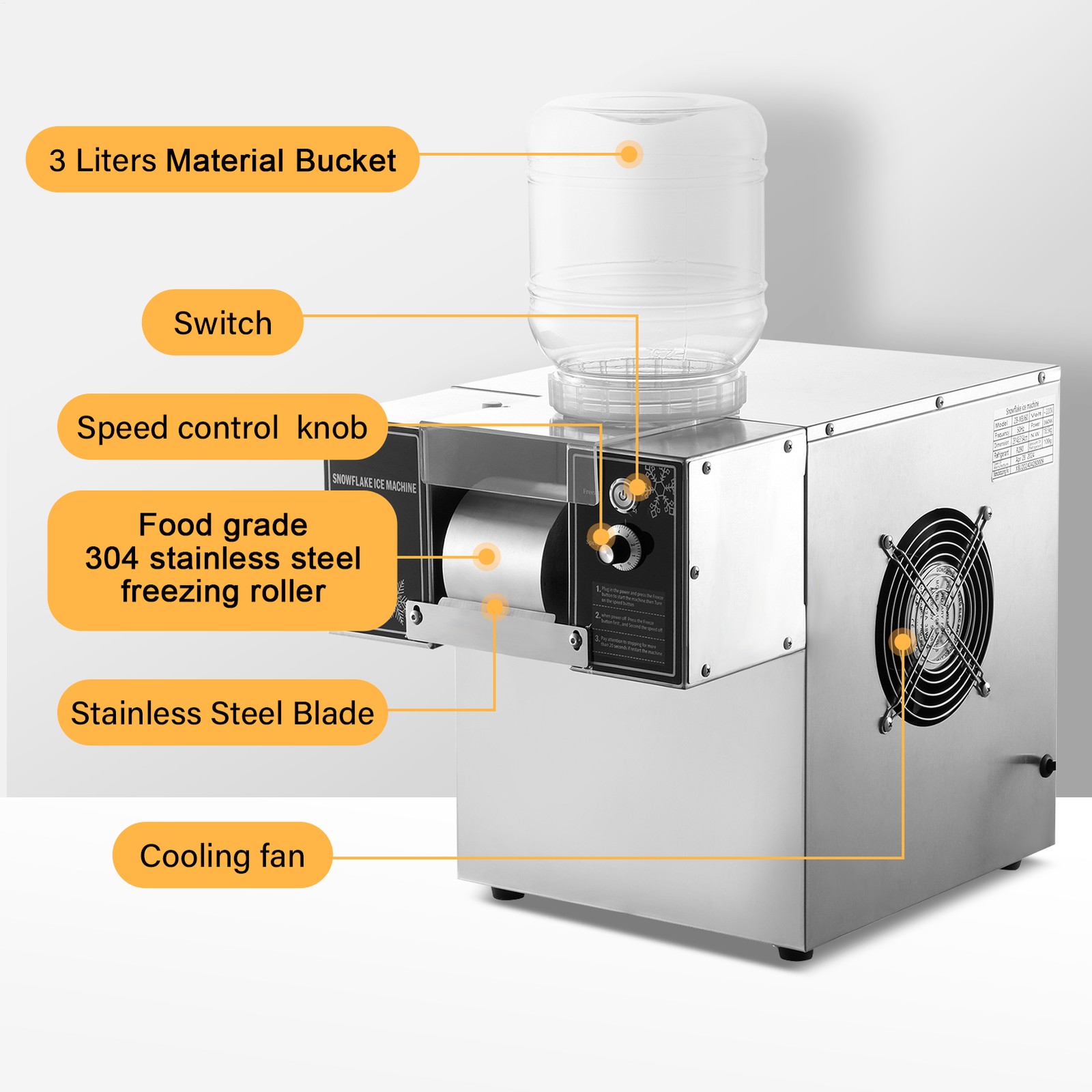 New Commercial Snowflake Ice Machine, Snow Cone Machine, Ice Shaver Slush Maker-