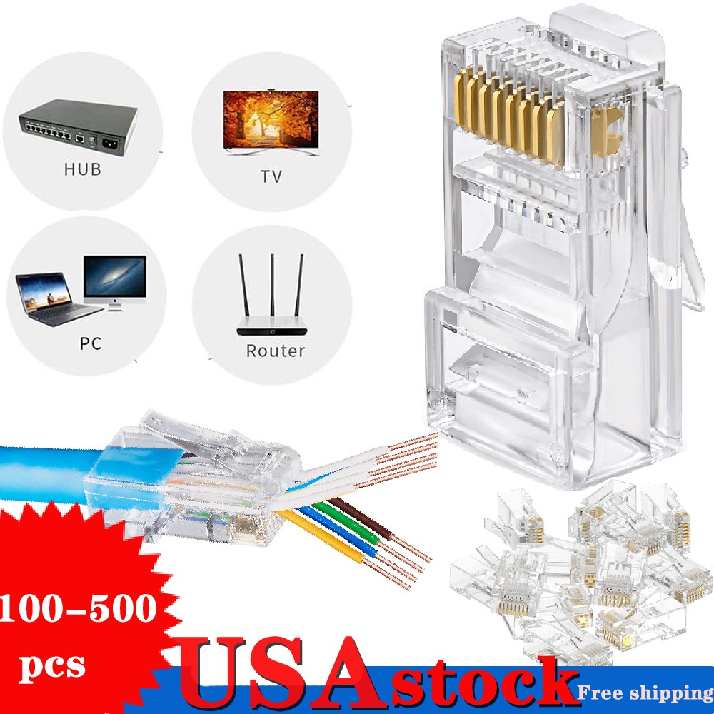 500pcs RJ45 Pass Through Modular Plug Network Cable Connector End 8P8C CAT6 CAT5
