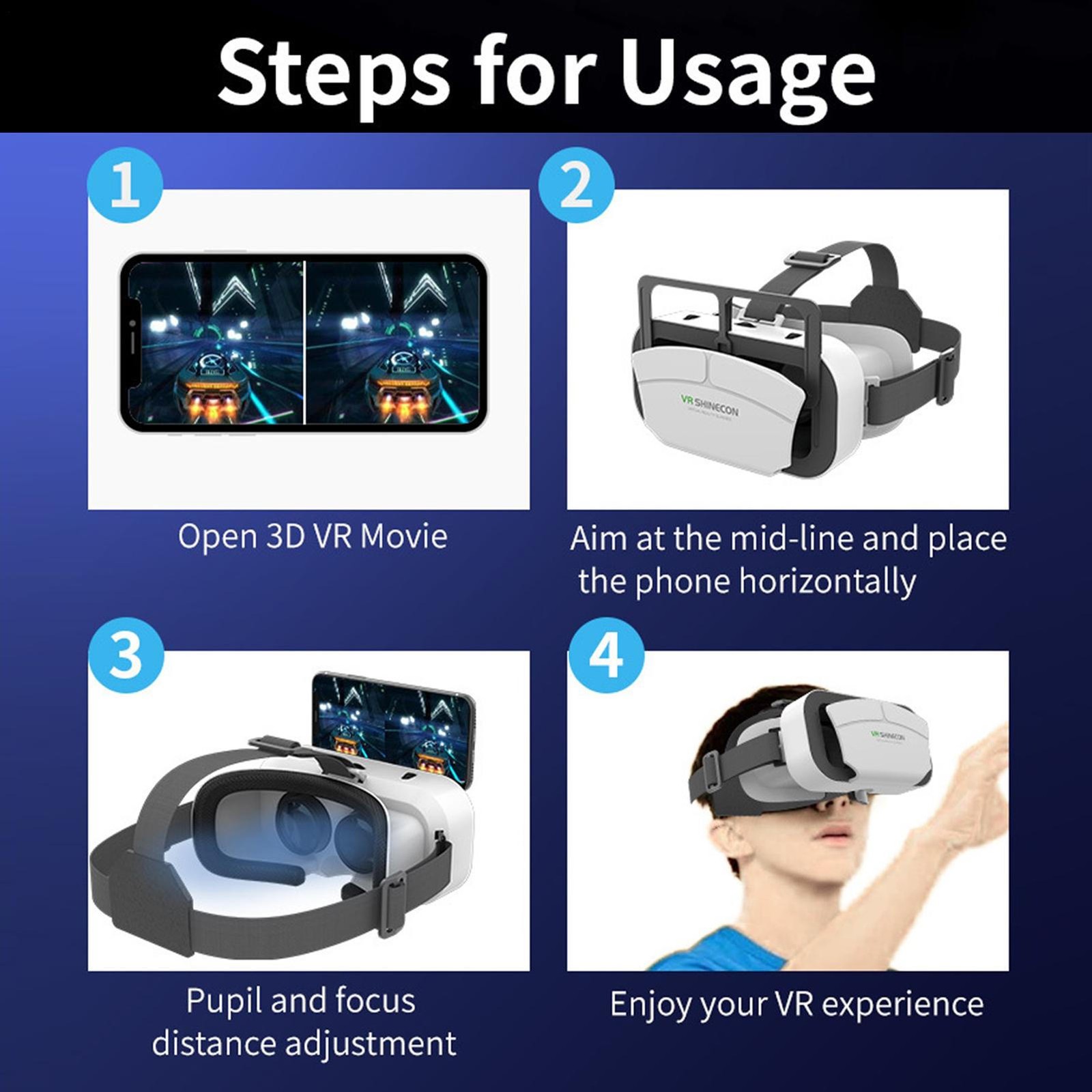 Phone VR Headset 3D Virtual Reality Glasses Goggles for Adults Watching Movies