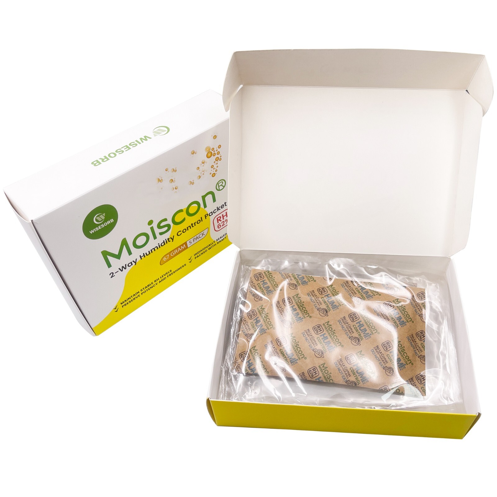 62% RH 67 Gram 2-Way Humidity Control Packs for Storing 1lb Individually Wrapped