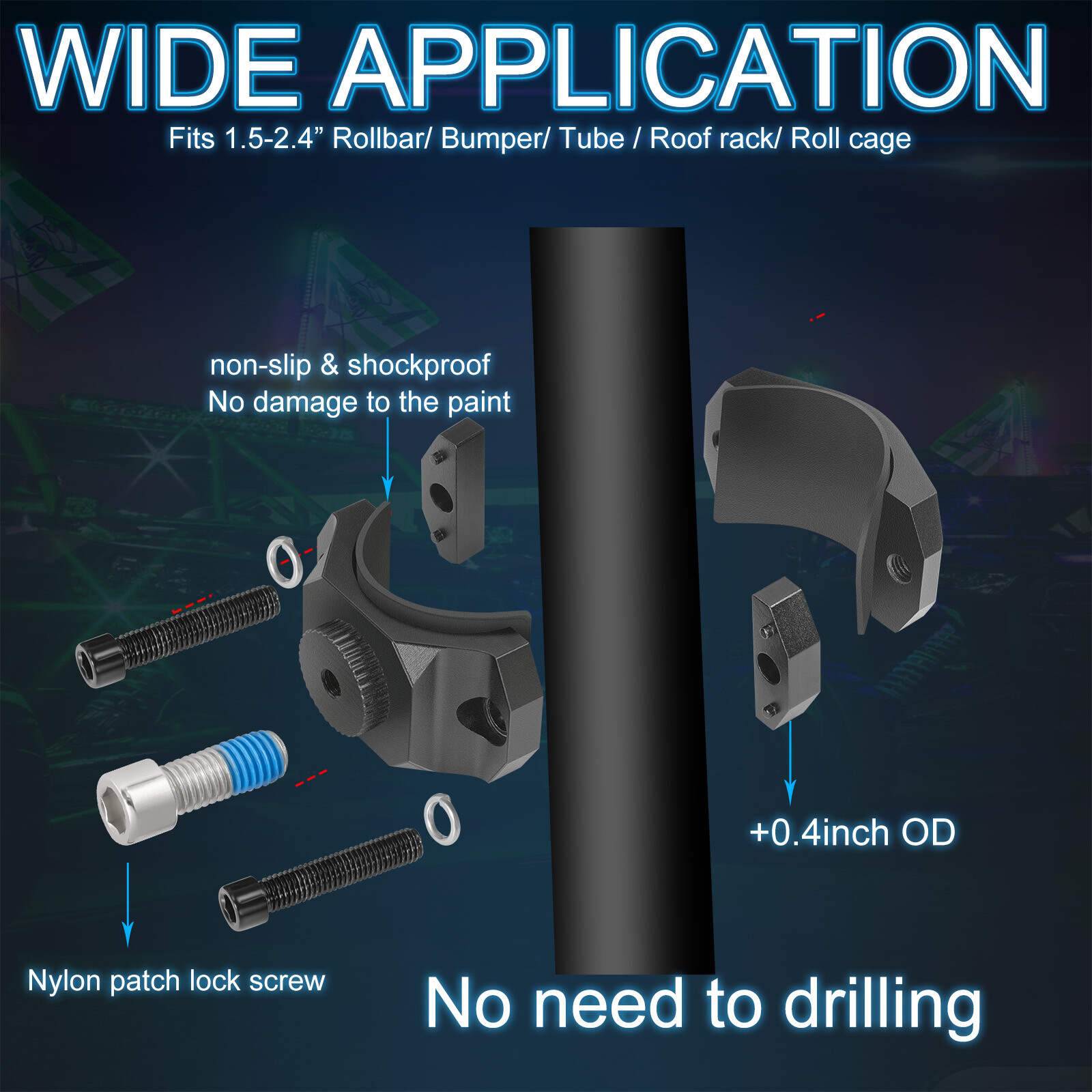 2x For Polaris RZR LED Whip Lights Mounting Brackets 1.5-2.5" Roll Bar Mount UTV