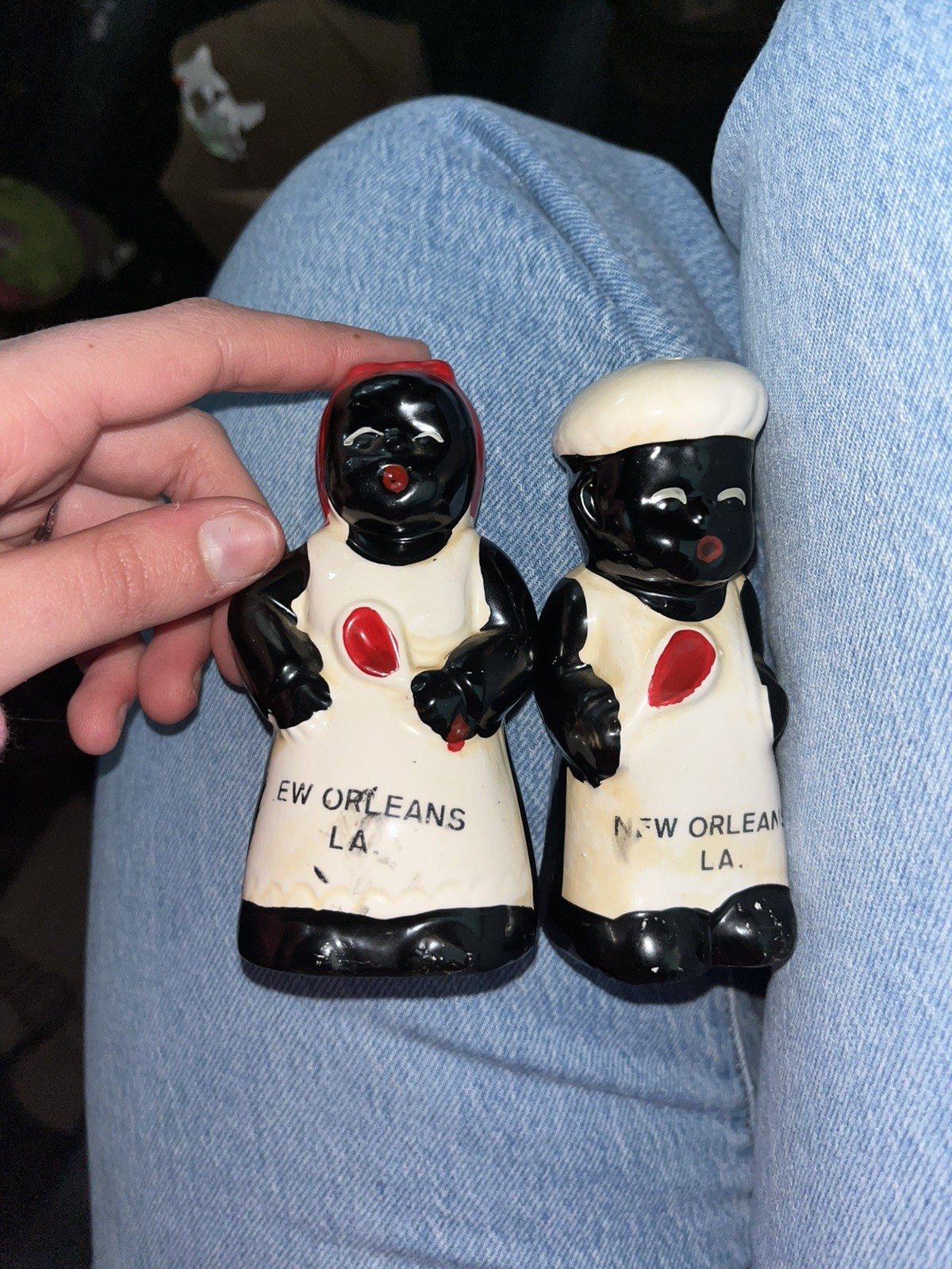 Vintage African Lady And Man Salt And Pepper Shaker Porcelain New Orleans LA