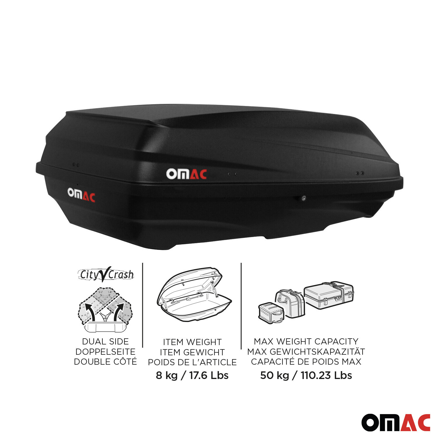 OMAC Car Rooftop Cargo Box Carrier Dual-Side Opening Luggage Storage 7.7 Cubic