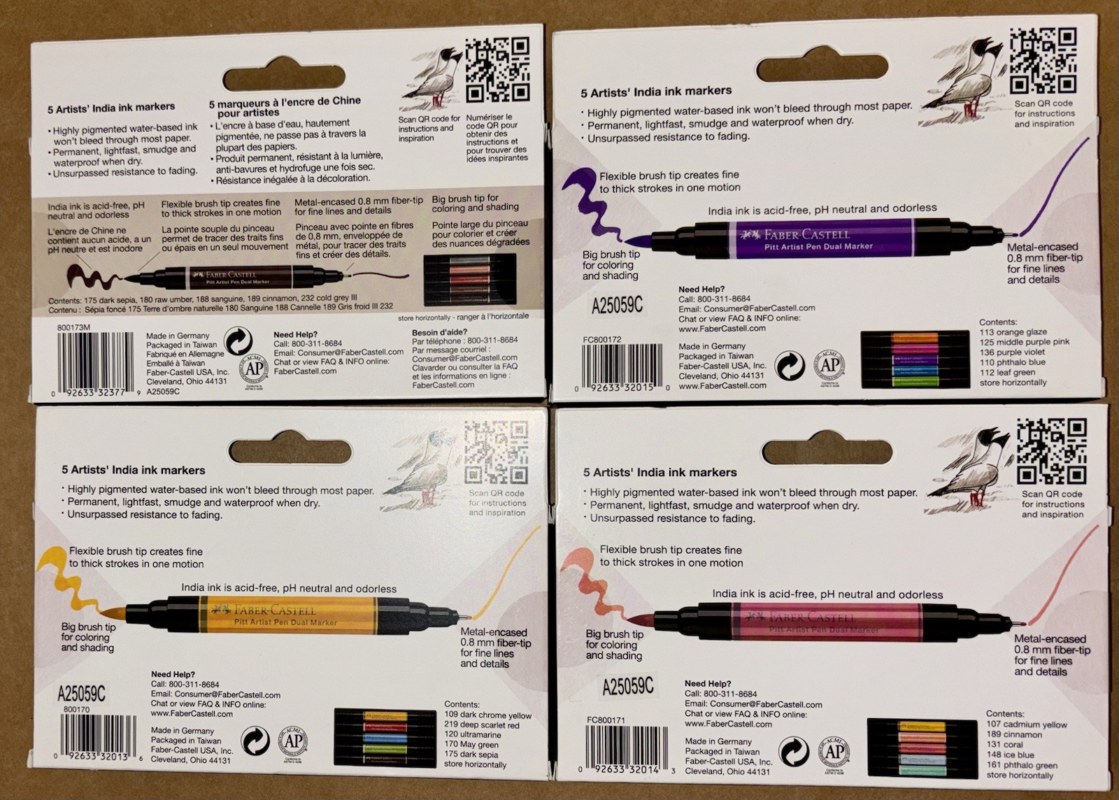 Faber-Castell 20 Pitt Artist Pen Dual Markers 4pk India Ink Rich Pastel Basic