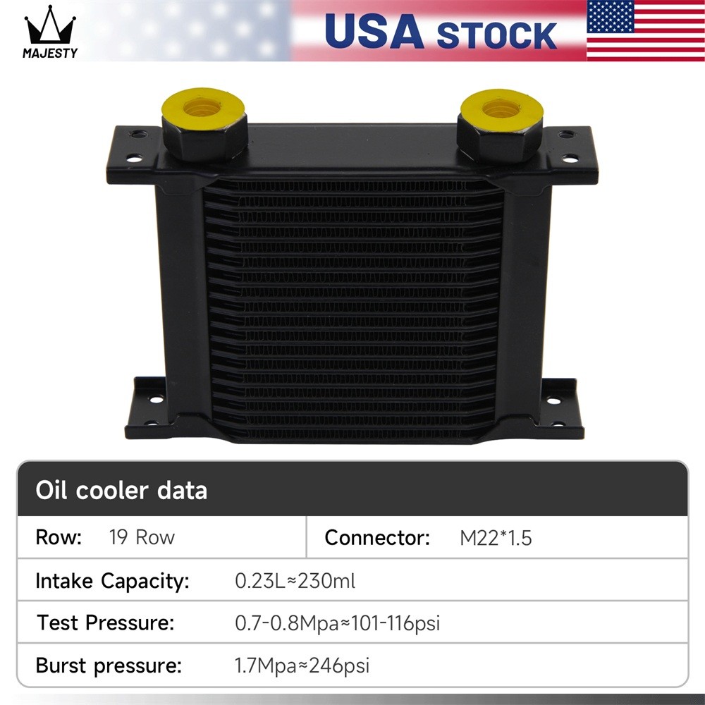Universal 19 Row Transmission Engine Oil Cooler M22×1.5 Female Ports Aluminum