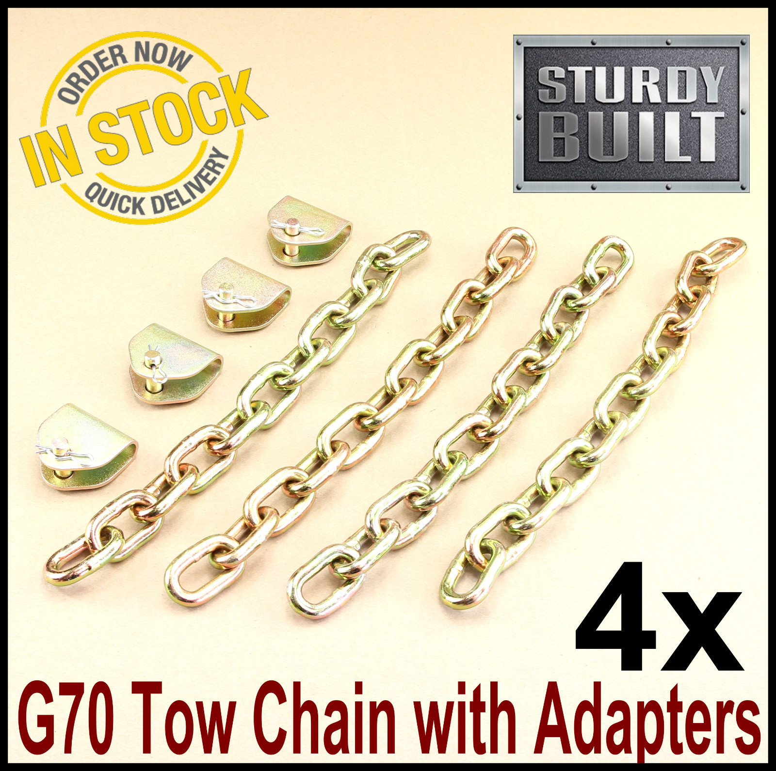 4x Chain Adapter with G70 Tow Chain Ratchet Tie Down Straps Truck Trailer Axle