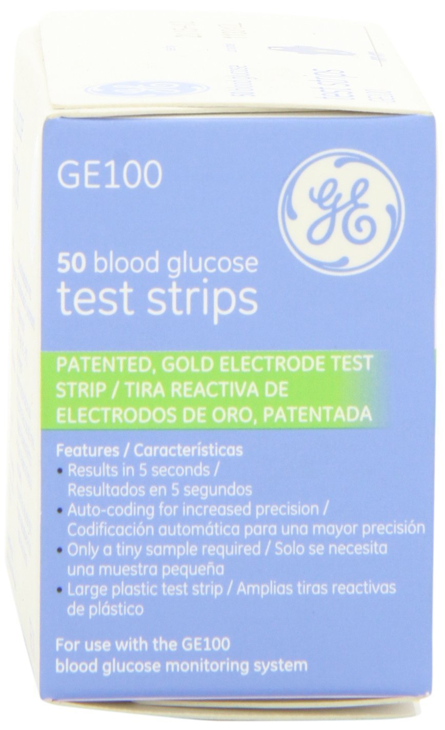 GE100 Blood Glucose Test Strips, Gold Electrode, 50 Count, 05/2025 Bionime New