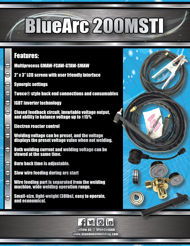 Welding Multi-Process DC Inverter 200MSTI Blue Demon