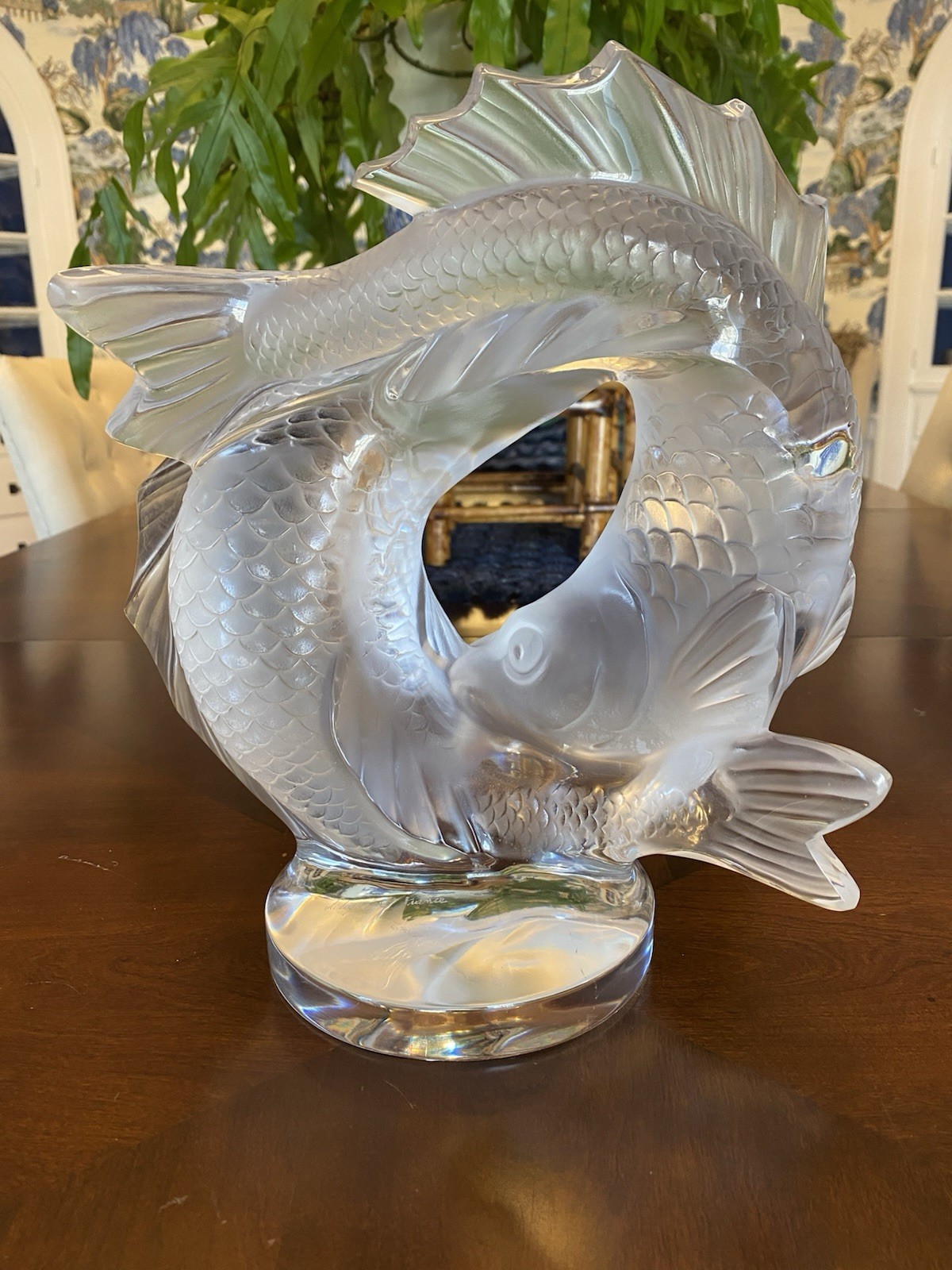 Lalique Crystal Large 11” Double Fish Deux Poisson Sculpture signed excellent