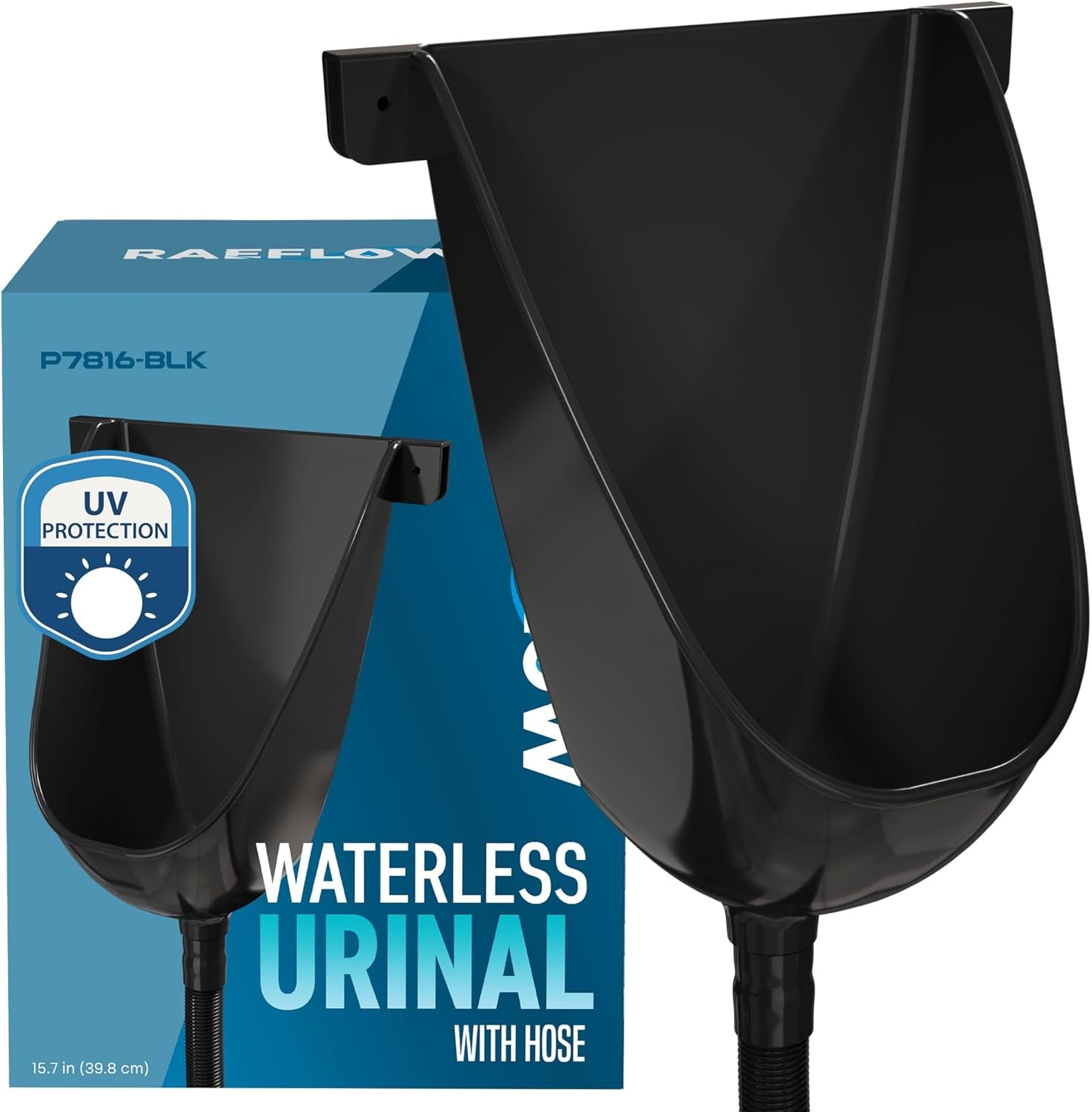 Waterless Urinal with Hose (Black) - UV Resistant Outside Urinal,Outdoor Plastic