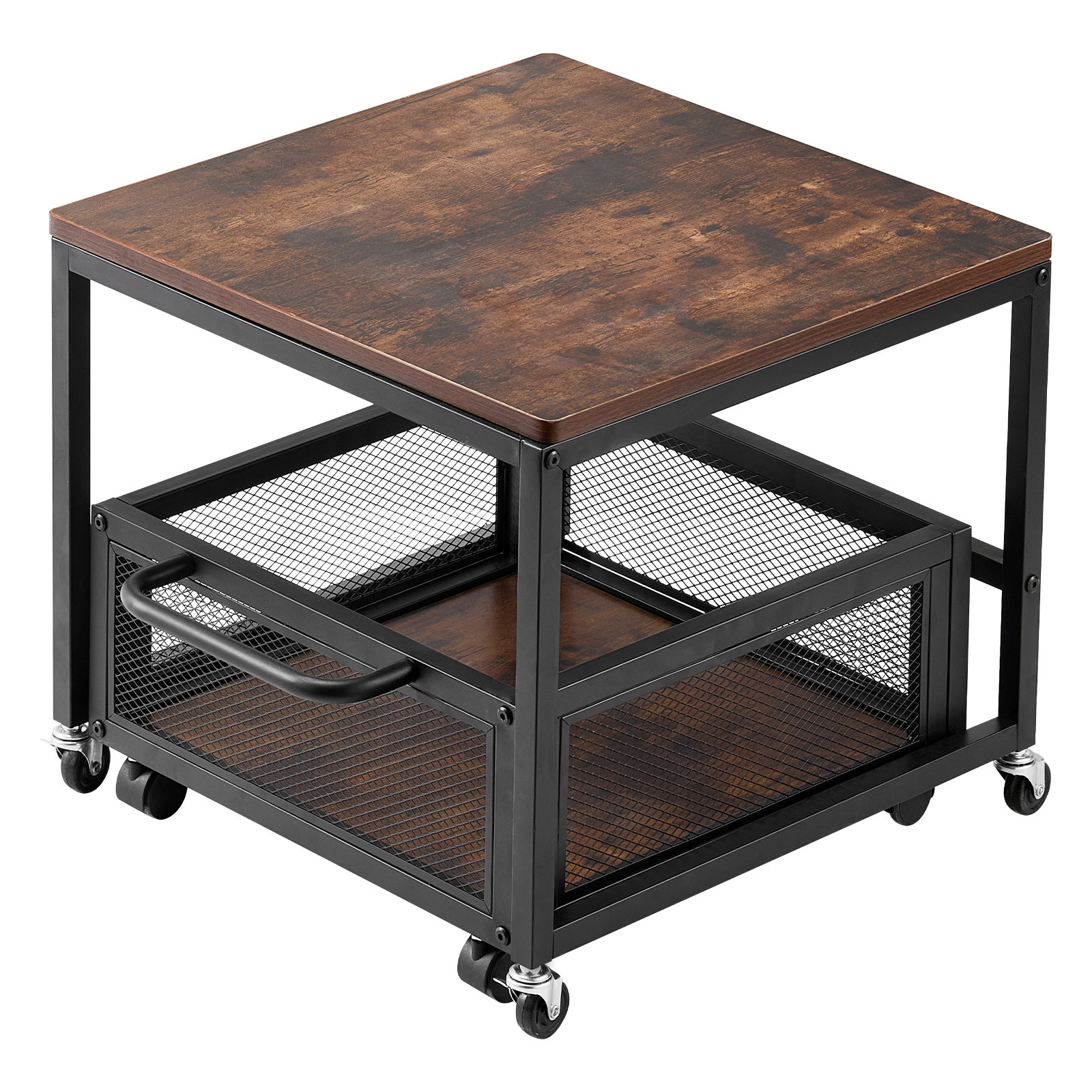 Mini Fridge Stand 198lbs with Storage Cart & Swivel Wheels Dark Brown