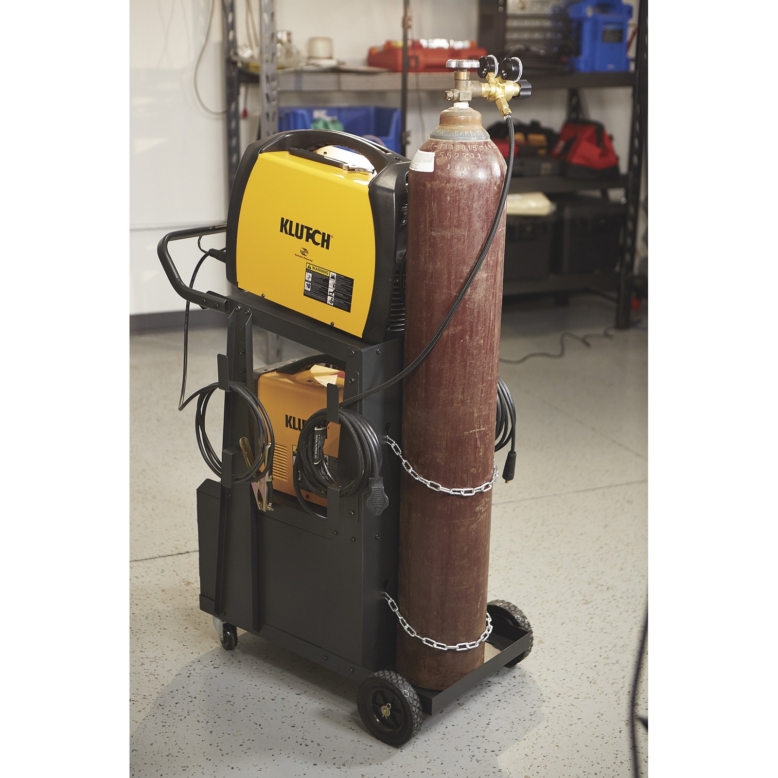 Klutch 2-Tier Welding Cart with Locking Cabinet, 31-1/2in.L x 16-1/8in.W x