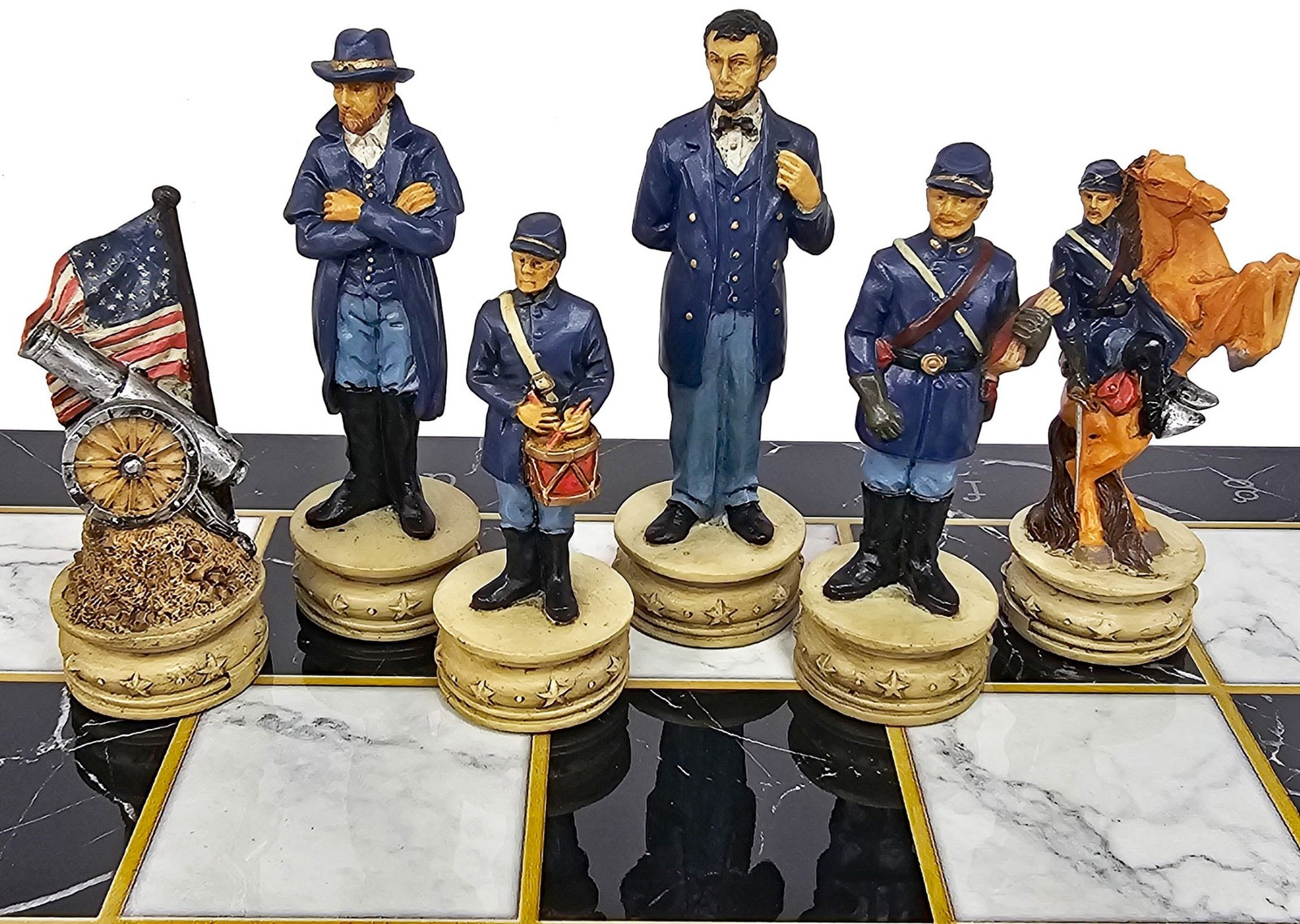 US Civil War Generals Chess Set w/ 16.5" Alpha Numeric Black Marble Color Board