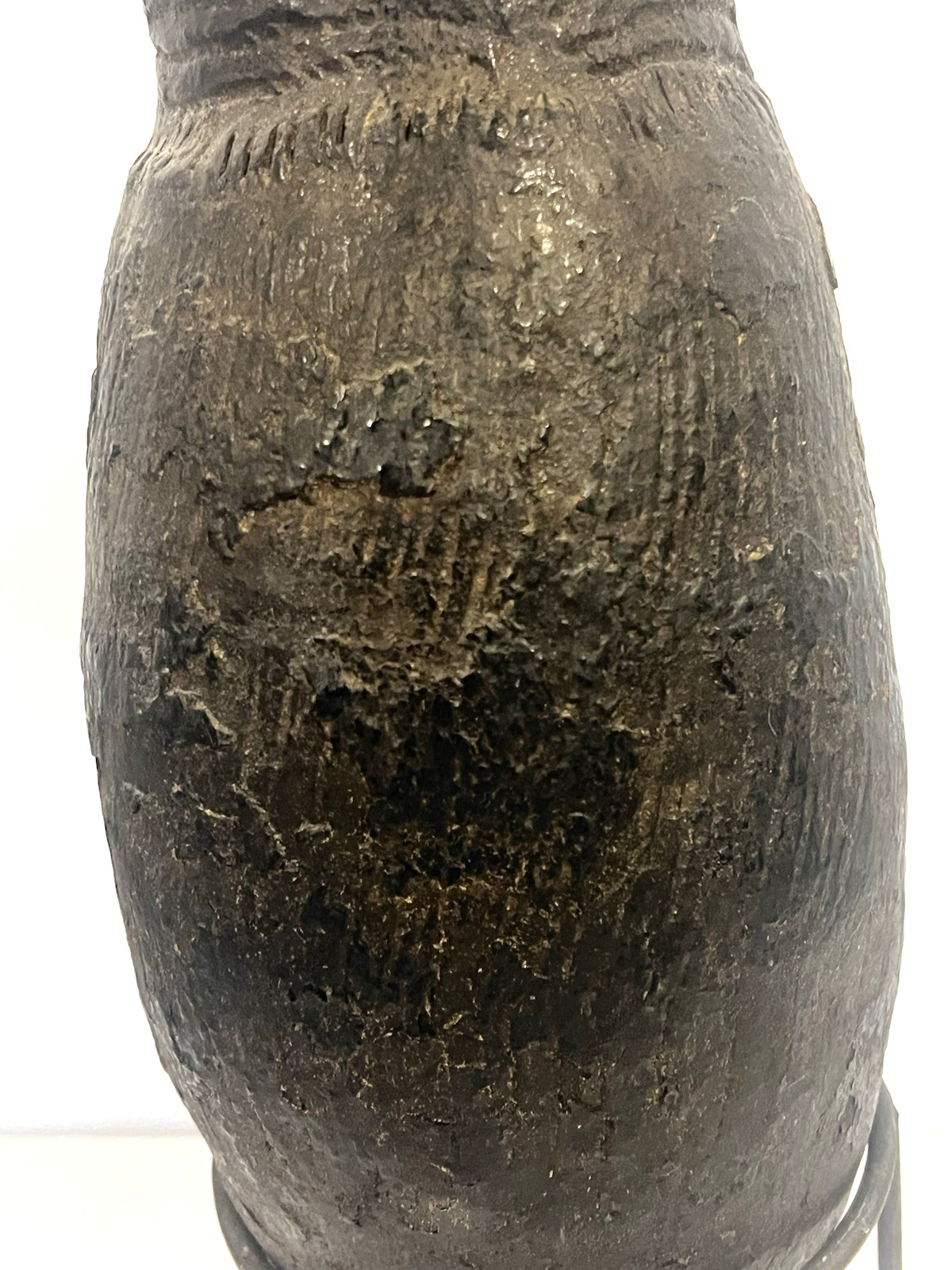 Antique Native American Indian Hand Made Clay Pottery Jug; with Stand