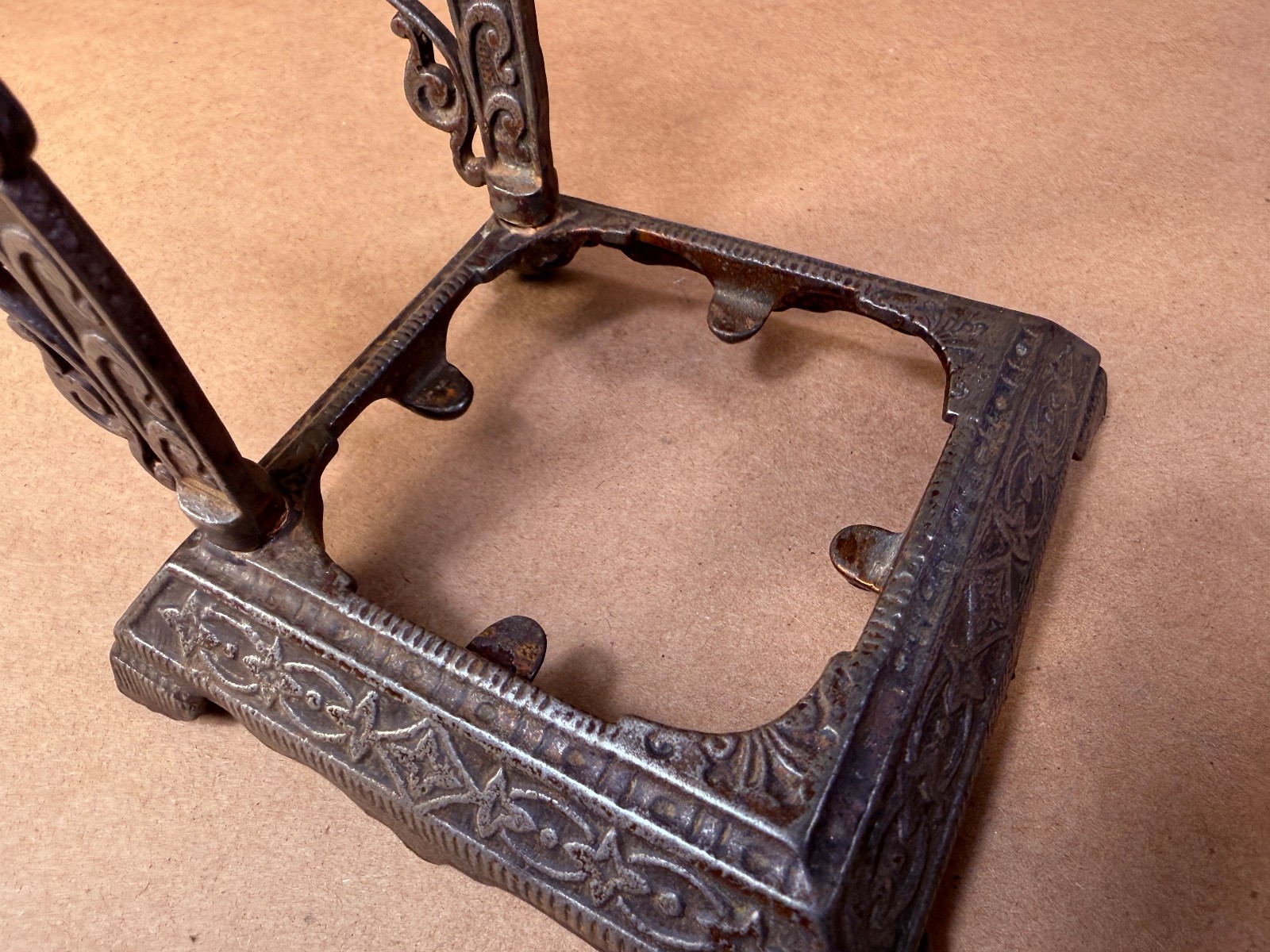 Antique Victorian Cast Iron Inkwell and Pen Holder with Glass Inkwell