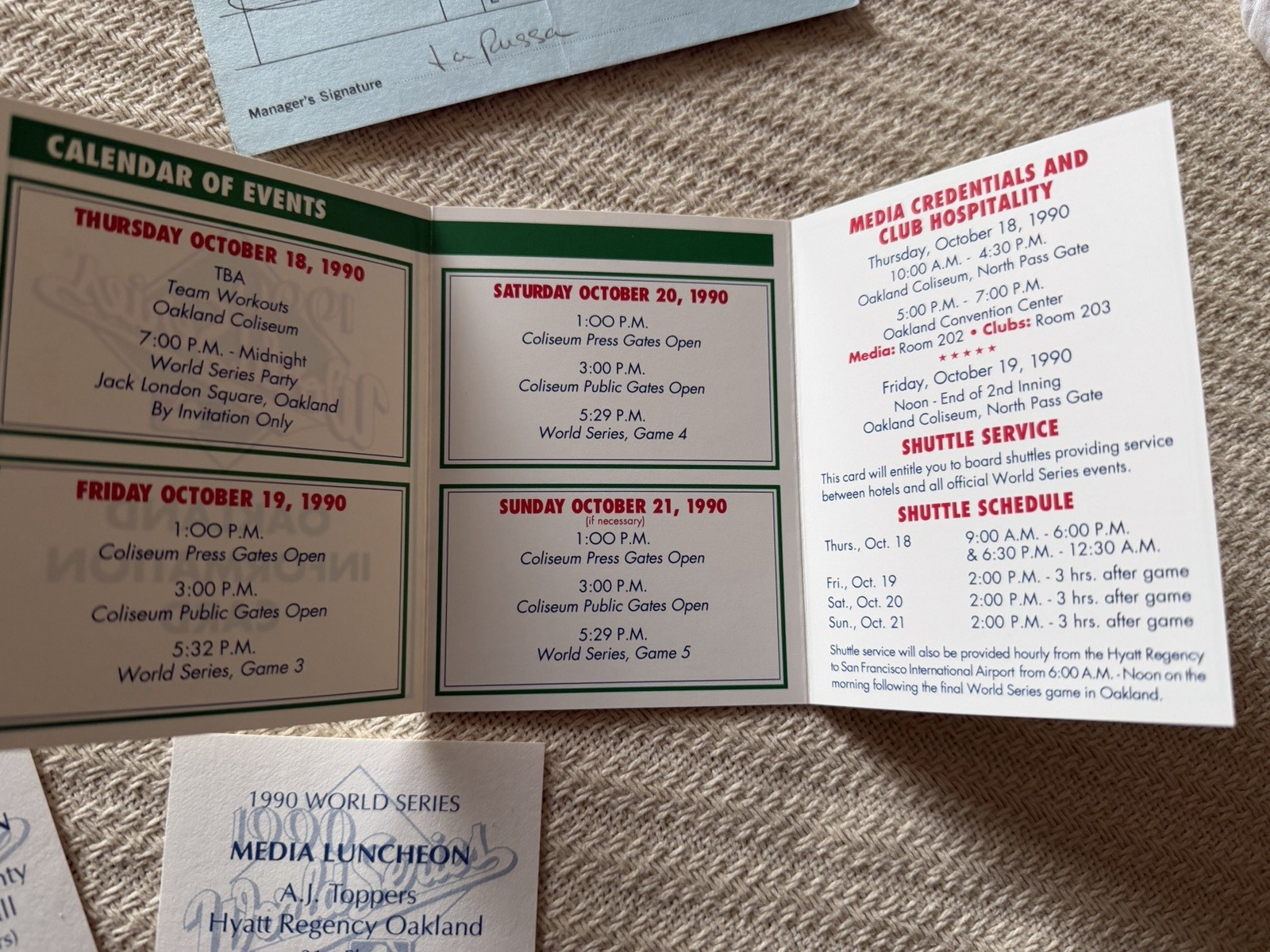 Original Oakland Athletics 1990 ACLS Game 1 Lineup Card + Tickets + More