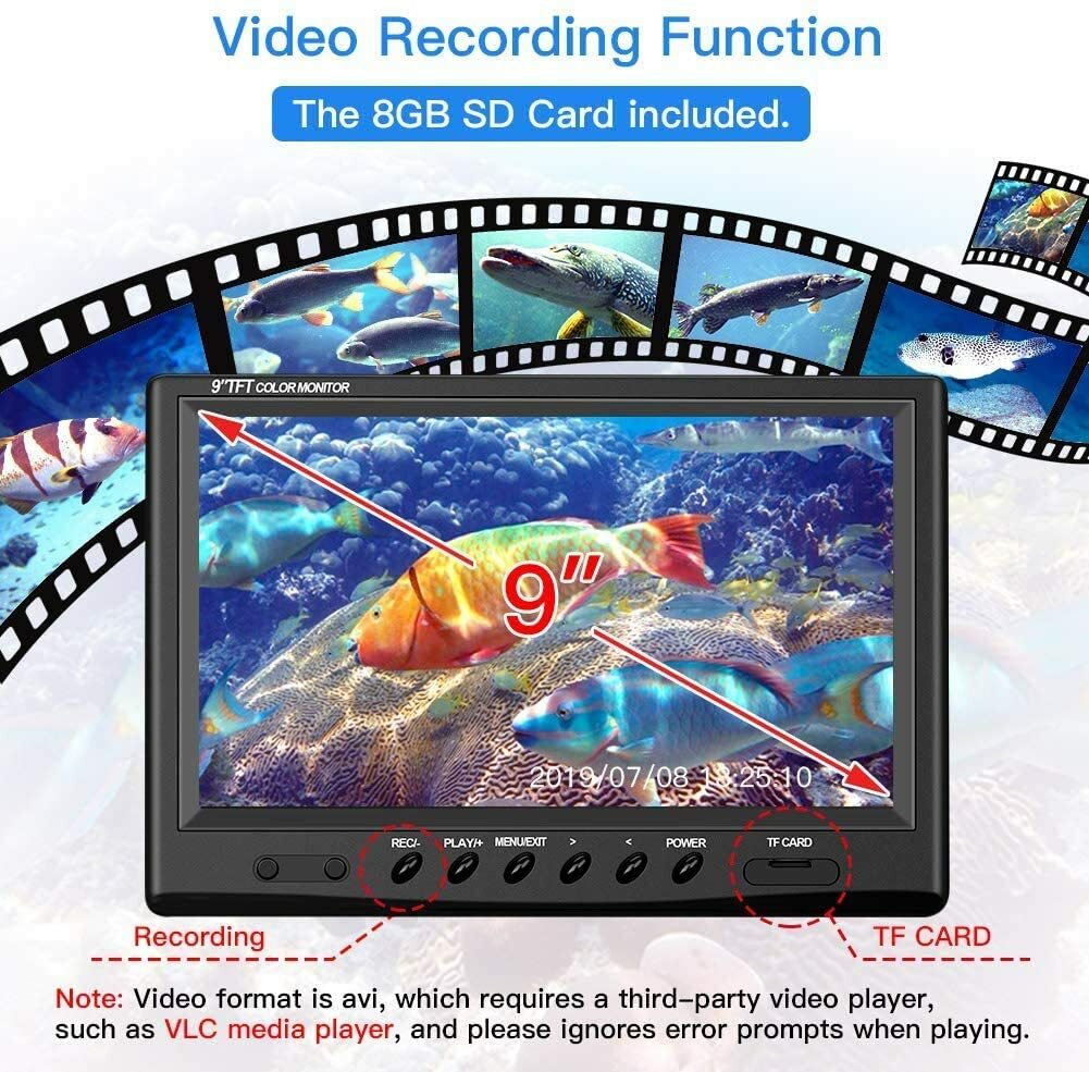 Eyoyo 9'' Underwater 360° Horizontal Fishing Camera 30M Cable 8GB Fish Camera