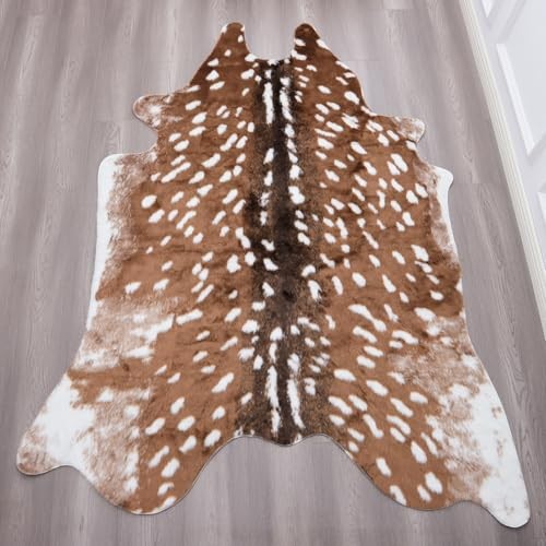 Faux Deer Rug 3x3.6 Feet Sika Deer Hide Carpet Animal Printed Rug Cow Hides