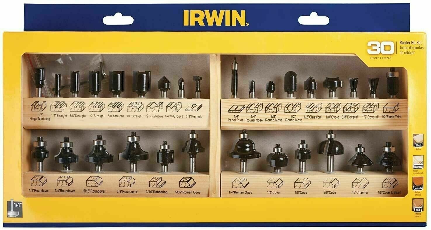 30 Irwin Marples 1/4" Carbide Router Bit Set Roundover Roman Ogee Cove 1901049