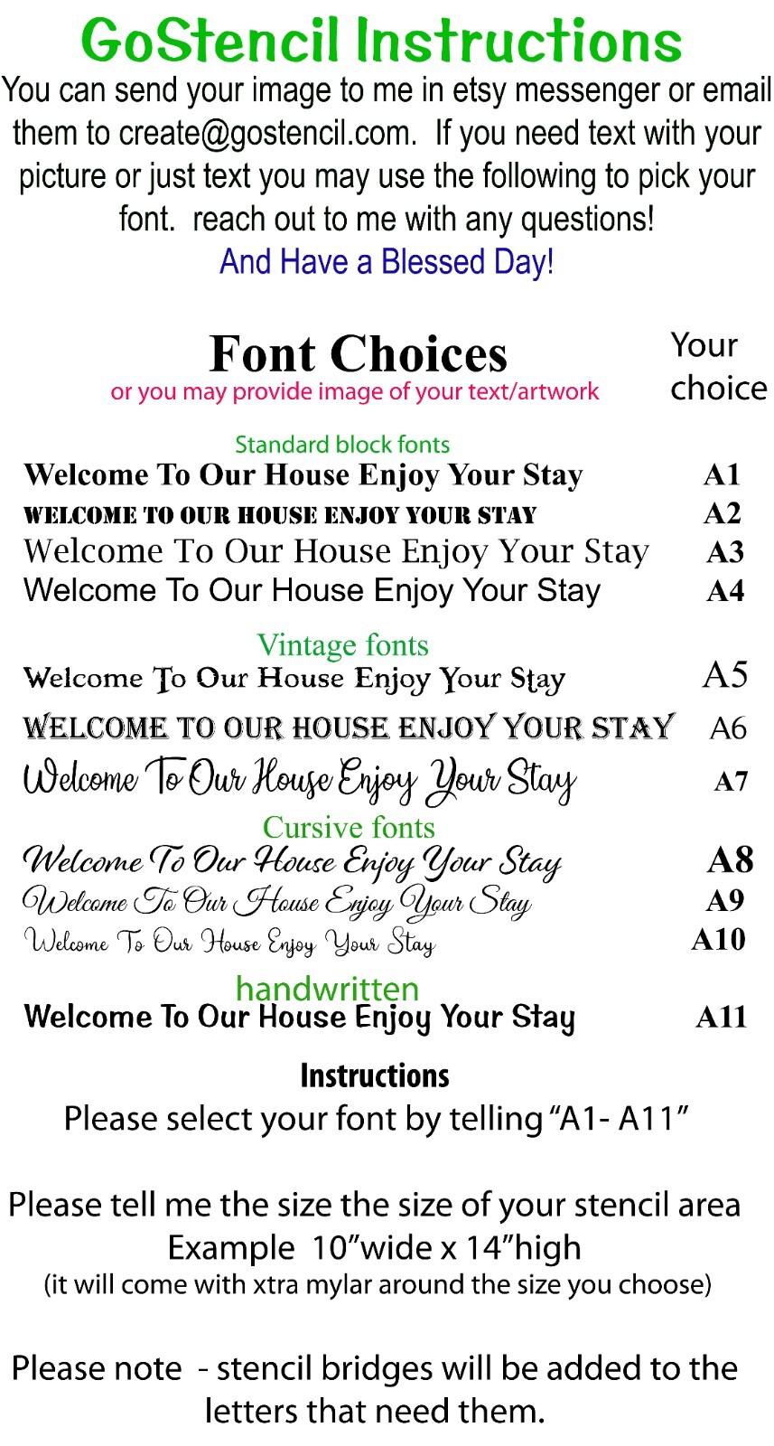 Large Custom stencils - pick your size and send us your image or text.