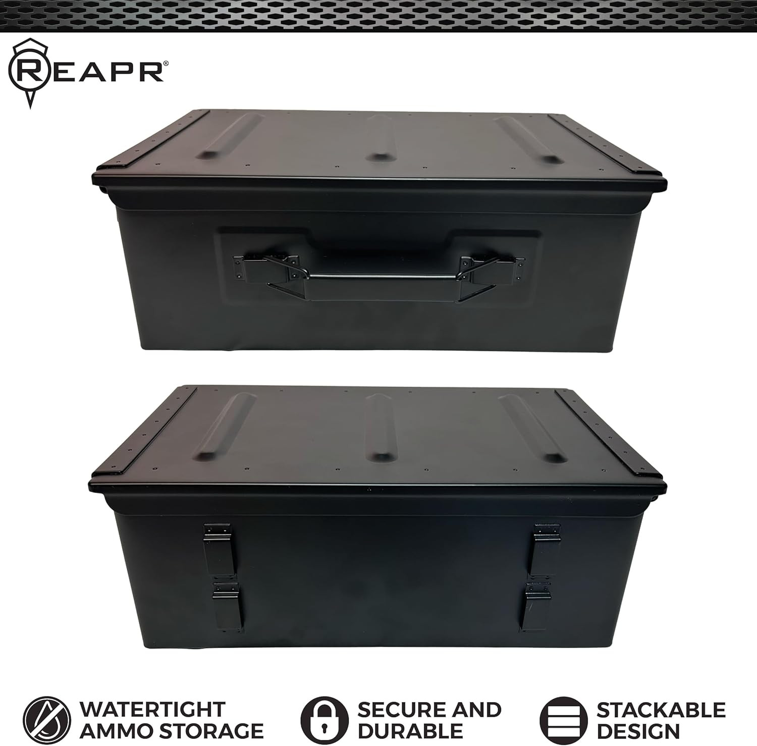 Reapr Steel Ammo Can, Heavy Duty Locking Metal Ammo Storage Box, Airtight and Wa