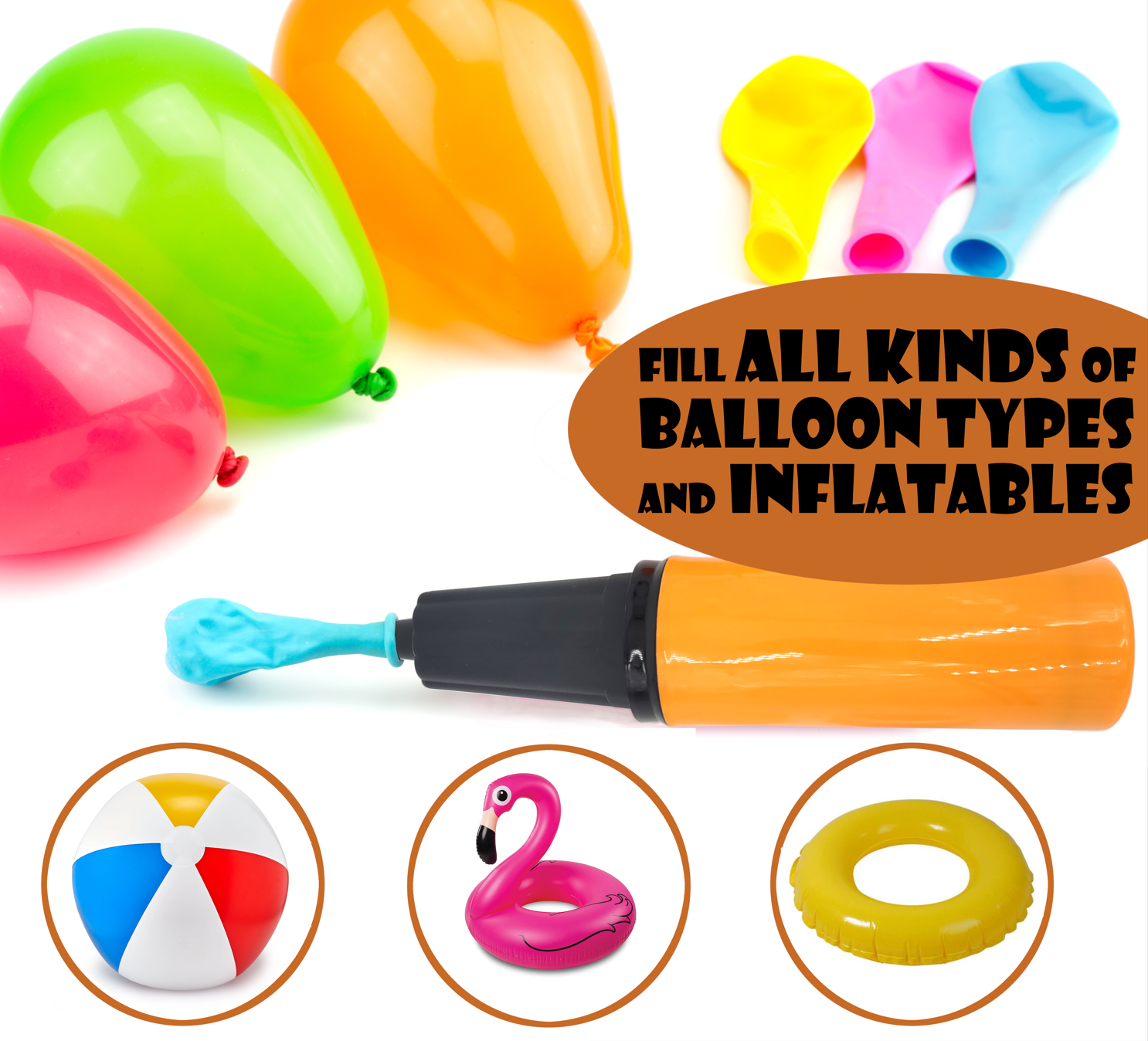 Balloon Pump KIT Handheld Manual Inflator Air Pump 2 Way Dual Action New Version