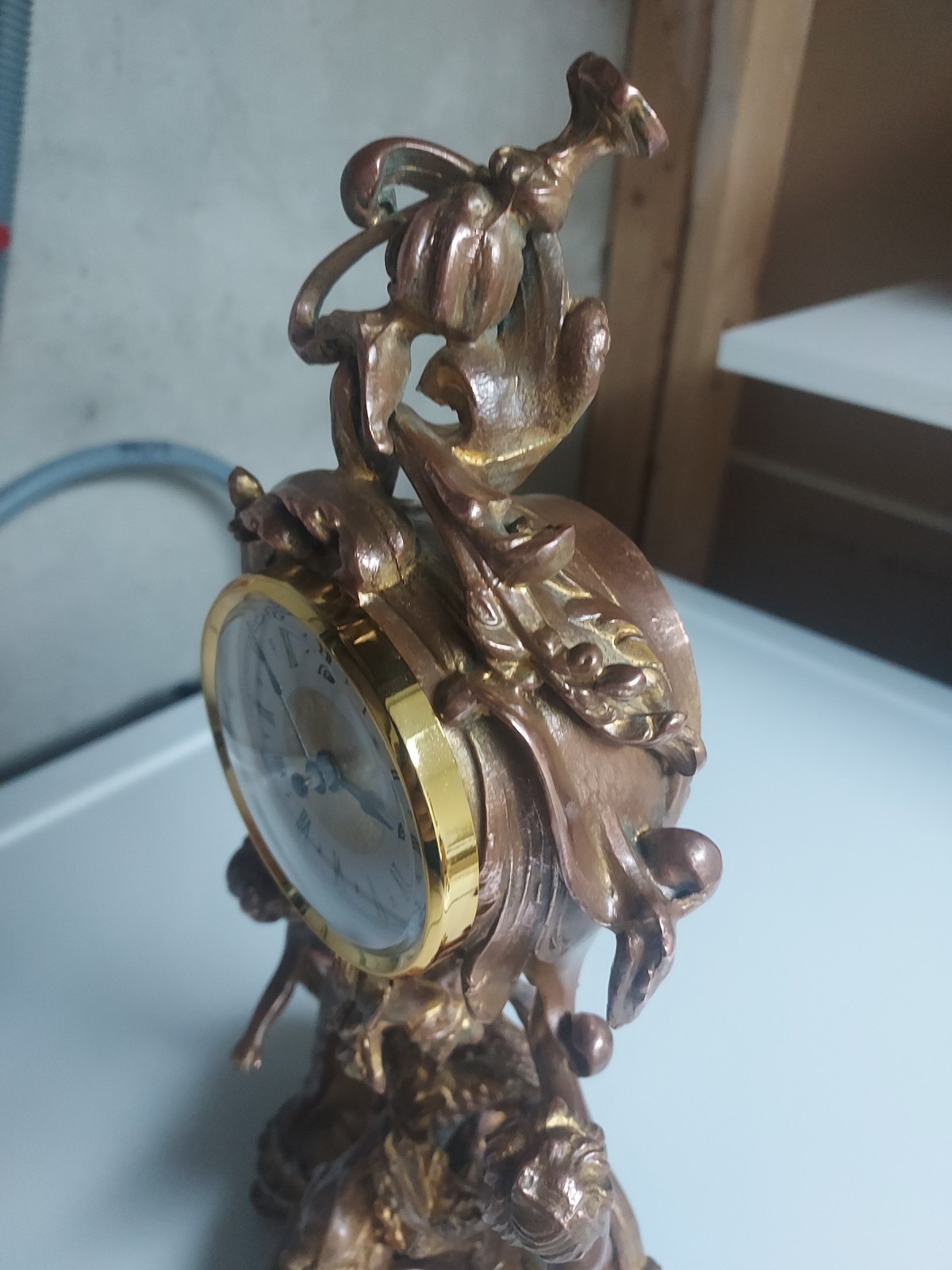 Antique Art Nouveau 15" Gilt Clock With New Battery Powered Quartz Insert NICE!