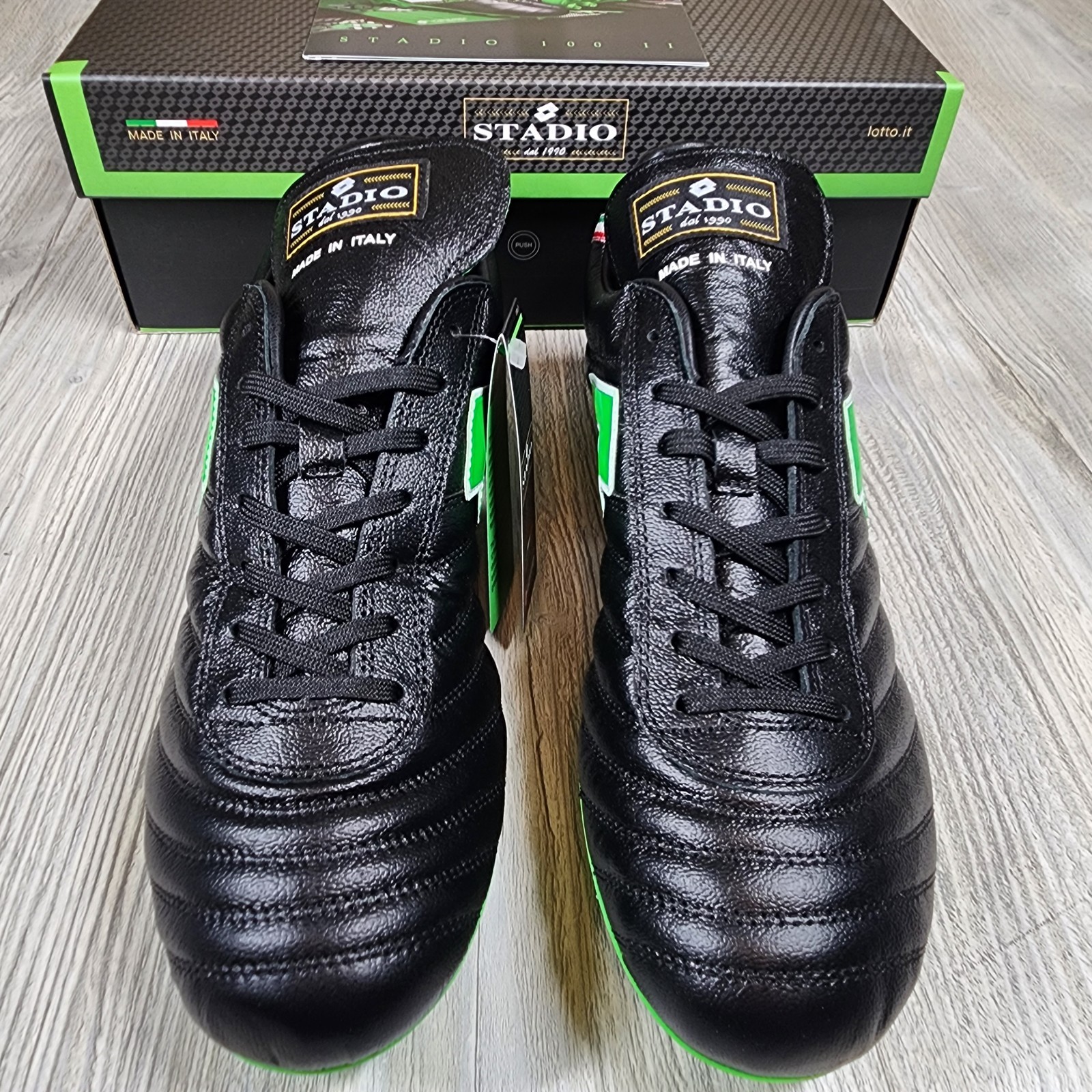 Lotto Stadio OG II FG Soccer Black/Green Mens Sizes 6.5-12 New Made In Italy