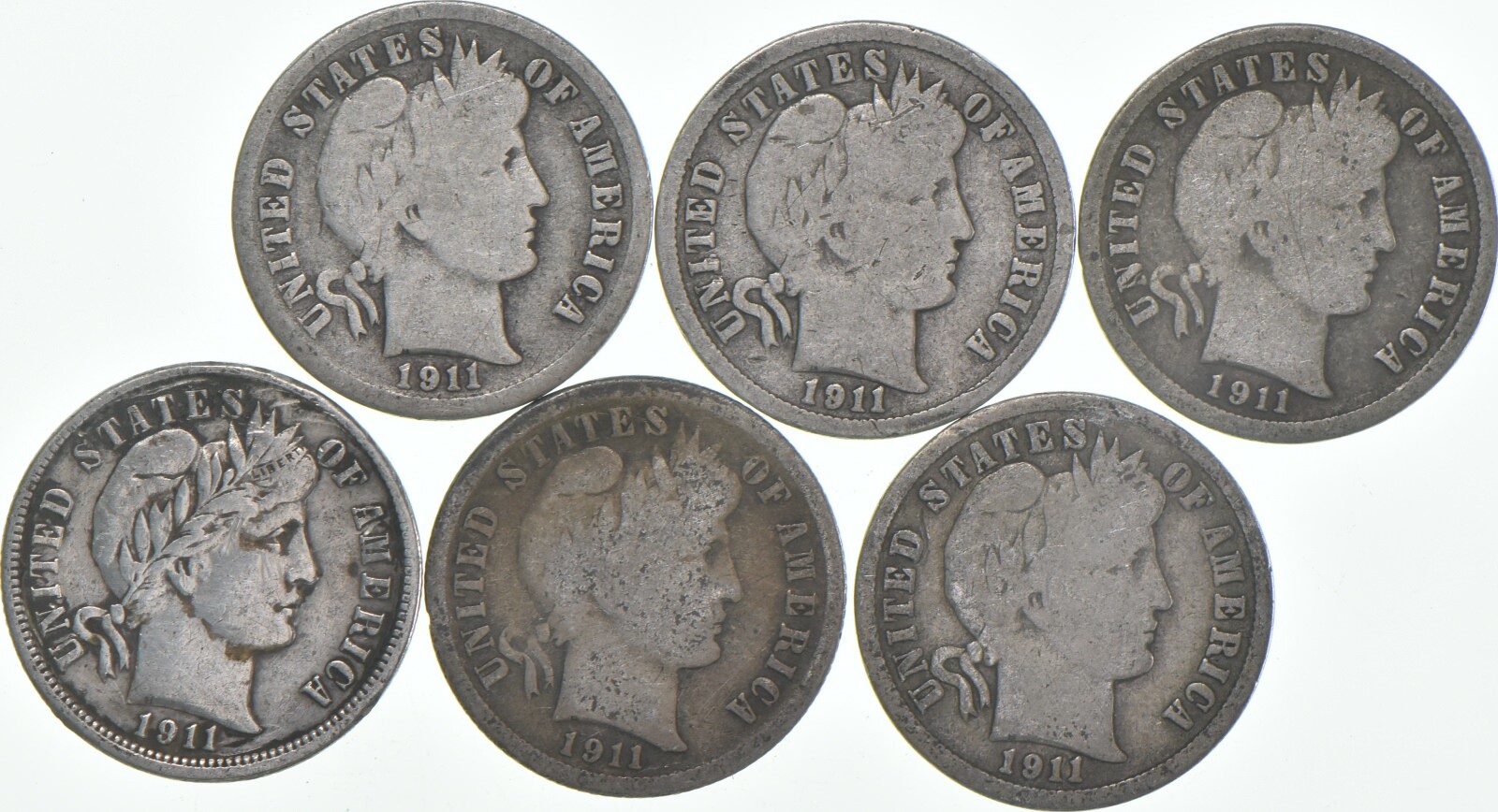 1911-D Barber Dime 90% Silver Average Circ